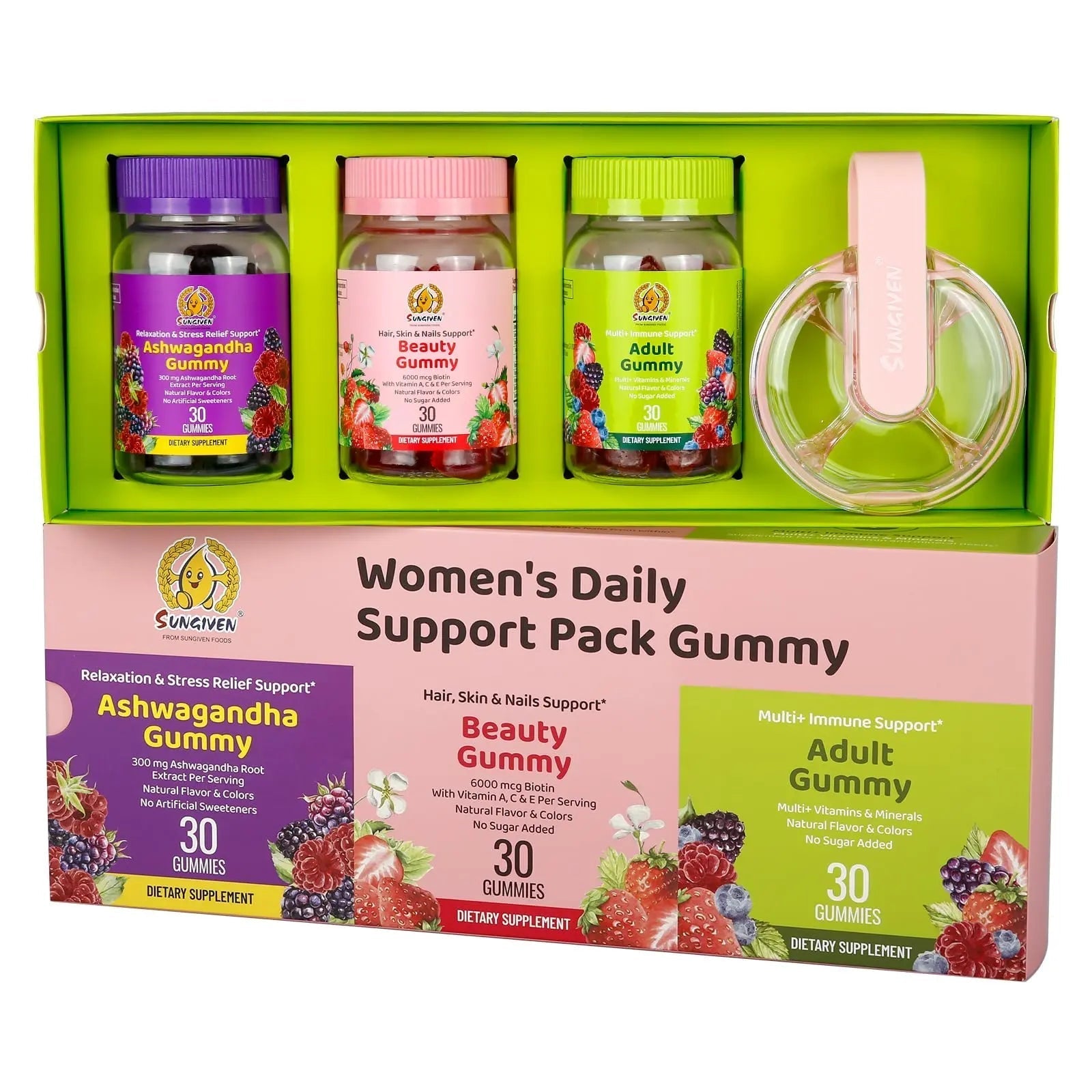 Women's Multivitamin Gummy Pack, 3 Support for Hair Skin Nails Sleep Daily Health, Vitamins A, D, C, E, Biotin, Ashwagandha SUNGIVEN buy supplements canada