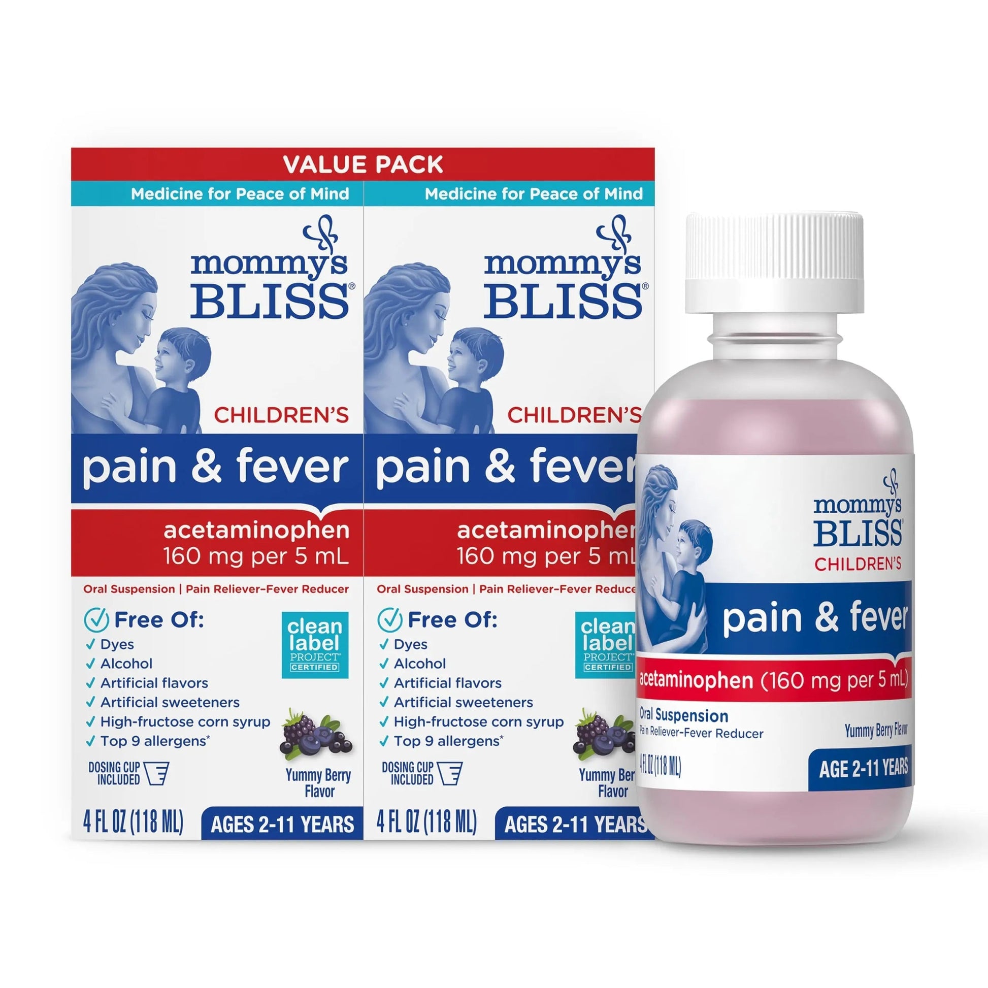 Mommy's Bliss Children's Pain and Fever Reducer, Kids Acetaminophen, Dye Free, Delicious Mixed Berry Flavor, Ages 2+, 4 Fluid Ounces (Pack of 2) Mommy's Bliss buy supplements canada