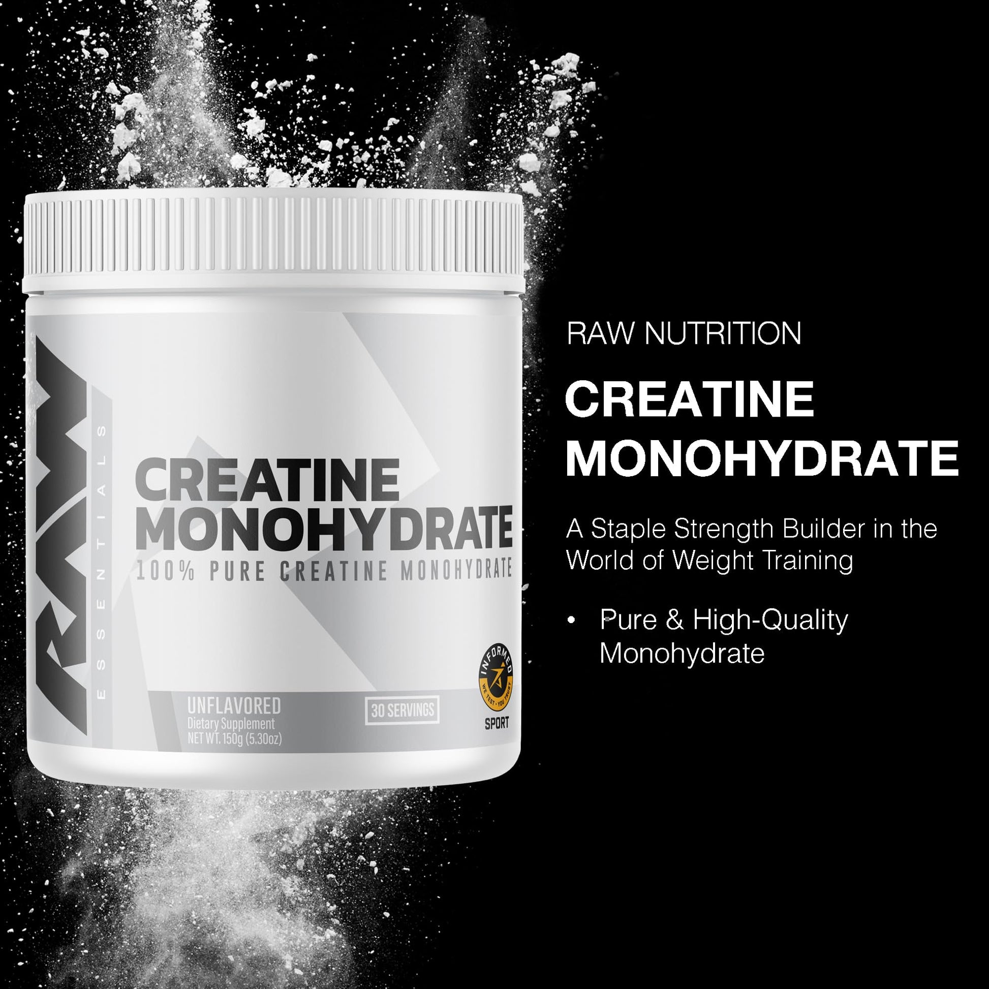 RAW Nutrition Creatine Monohydrate Powder, Unflavored (30 Servings) - Micronized Creatine Monohydrate Supplement for Workout Performance, Build Muscle & Strength RAW buy supplements canada