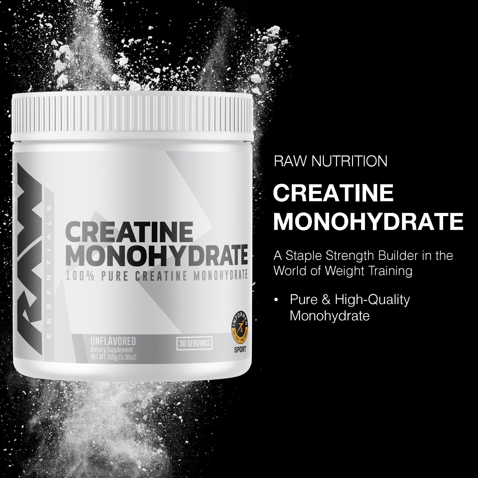 RAW Nutrition Creatine Monohydrate Powder, Unflavored (30 Servings) - Micronized Creatine Monohydrate Supplement for Workout Performance, Build Muscle & Strength RAW buy supplements canada