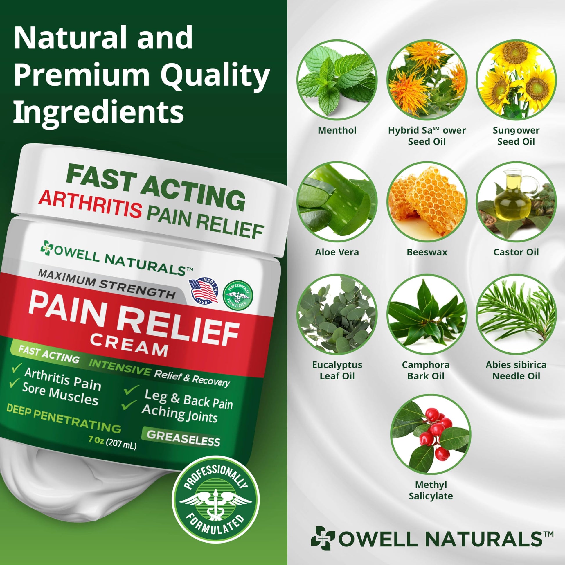 Owell Naturals Deep Penetrating Pain Relief Cream, Maximum Strength Formula for Joints & Muscles, Lower Back, Knees, Hands, Legs, Ankle – Fast Acting Comfort, 7 oz Owell Naturals buy supplements canada