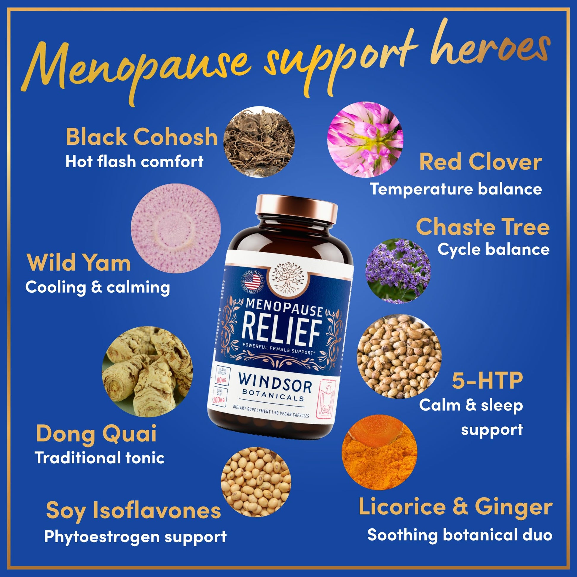 Menopause Supplements for Women - 5-HTP, Dong Quai, Black Cohosh for Menopause Hot Flashes, Night Sweats Relief Support - Womens Pre Meno Premenopausal Perimenopause Supplement - 90 Caps WINDSOR BOTANICALS buy supplements canada