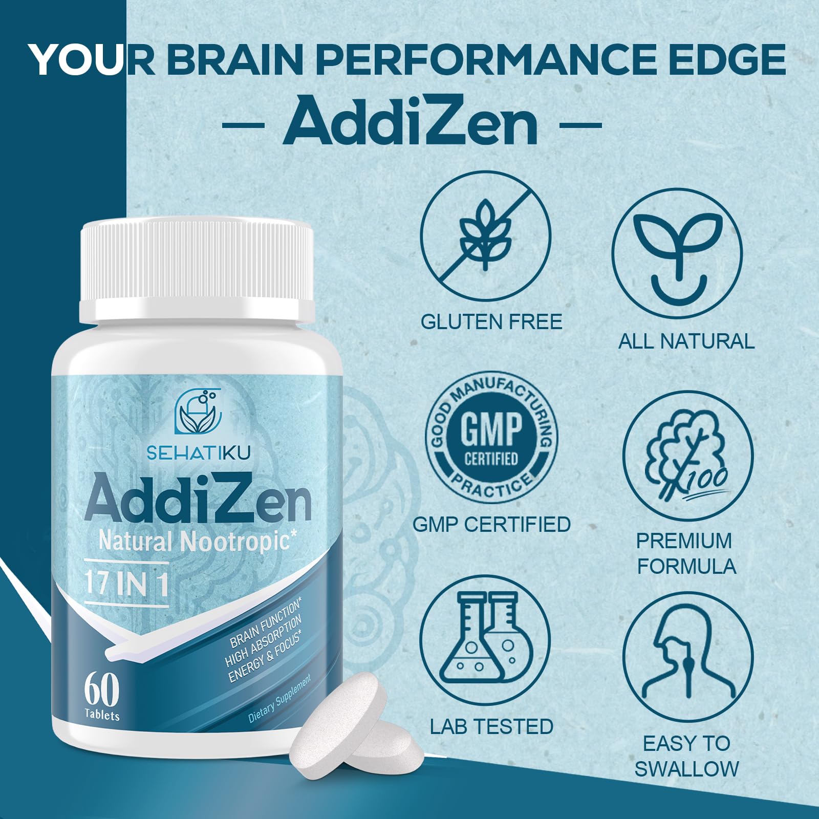 17-in-1 Brain Supplement for Memory and Focus | Natural Nootropics Brain Supplement for Brain Cognition, Energy | High Absorption | L-Theanine, Phytonutrient Blend and Vitamins B6, B12 | 60 Tablets SehatiKu buy supplements canada