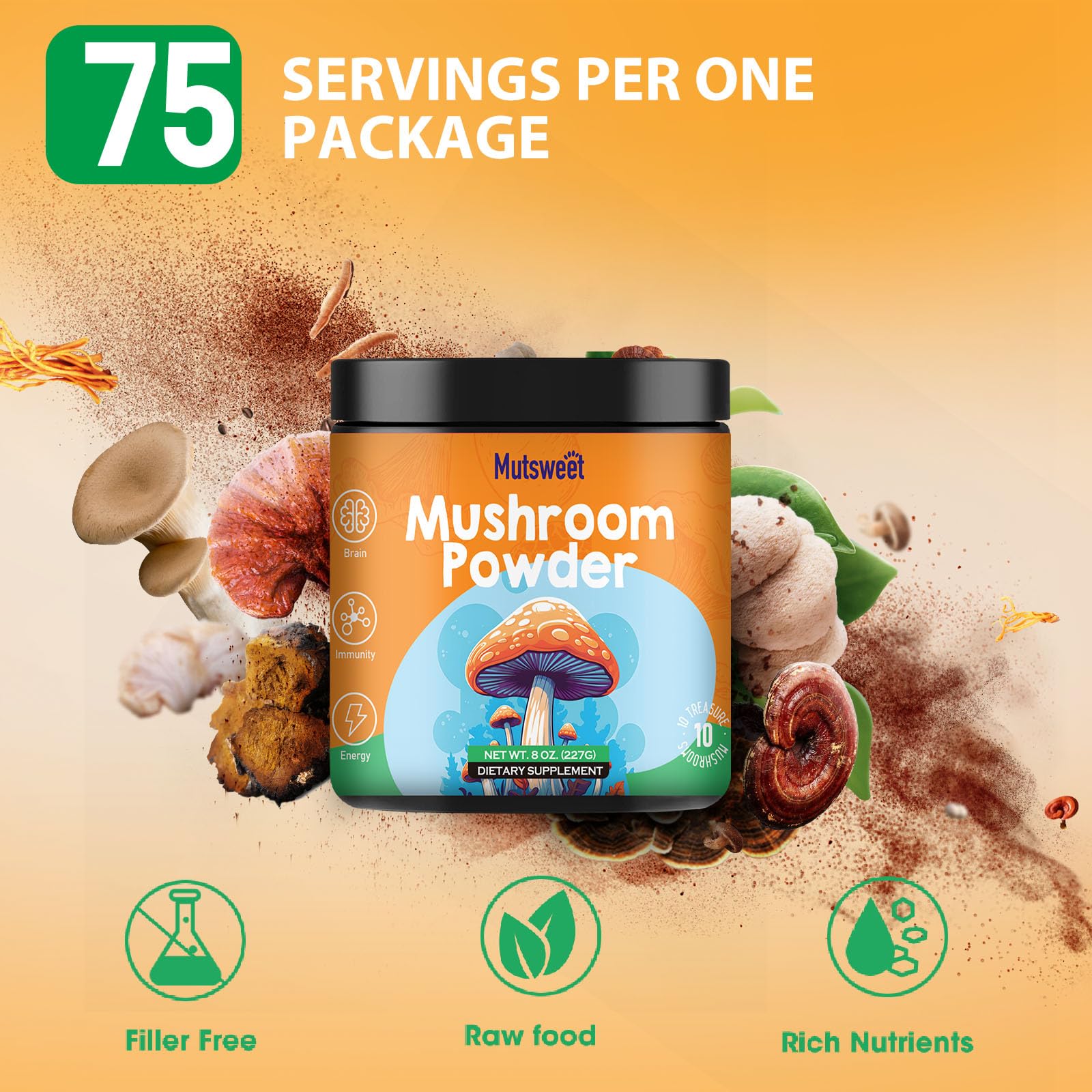 Mushroom Powder Blend (75 Servings), Ten Mushroom Supplement with Lions Mane Mutsweet buy supplements canada