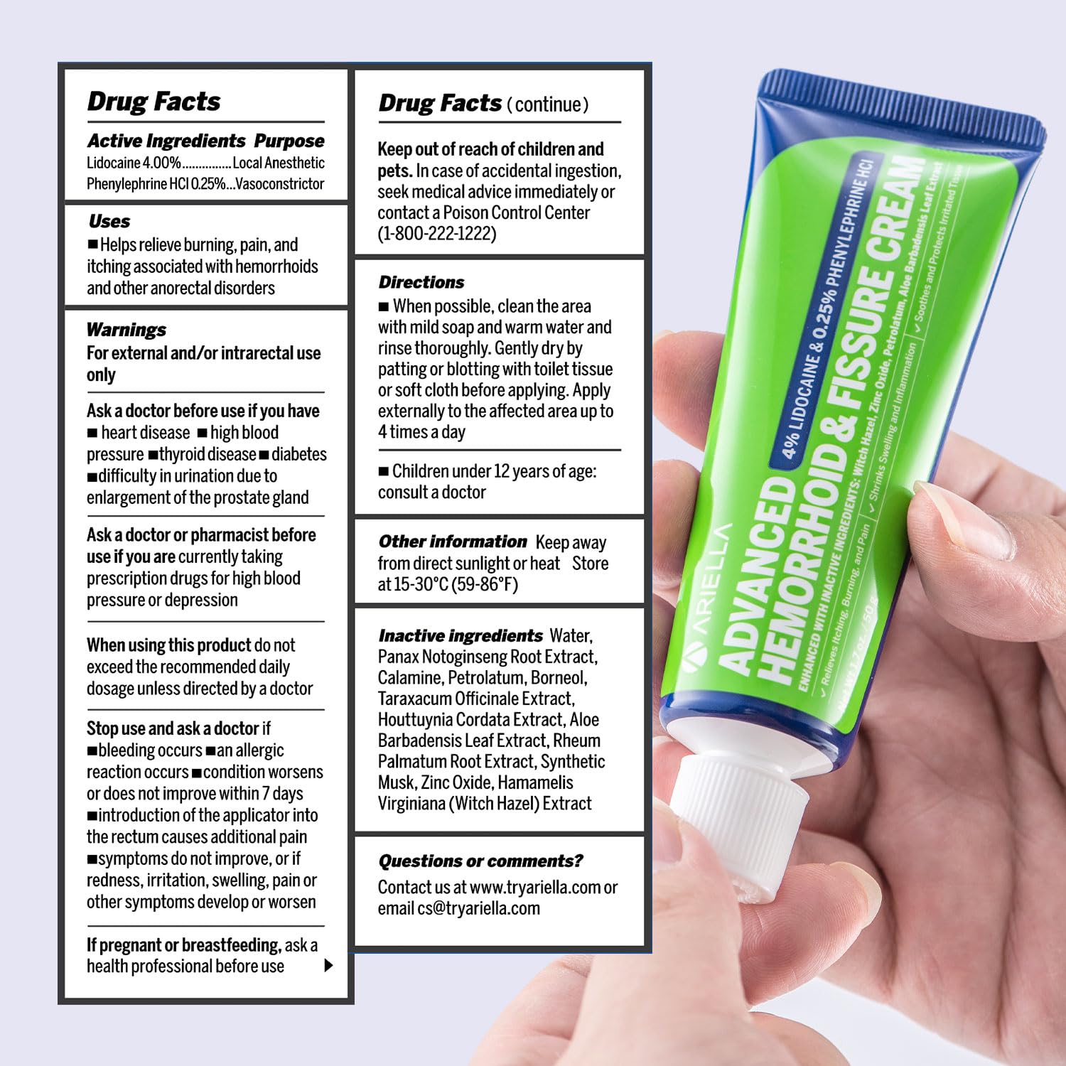 Hemorrhoid Treatment Fissure Lidocaine Cream: Advanced Numbing Ointment with Phenylephrine HCI - Fast Acting Natural Strength Soothing Relief of Pain Swelling Discomfort Itching (1.7 Oz, Witch Hazel) Ariella buy supplements canada