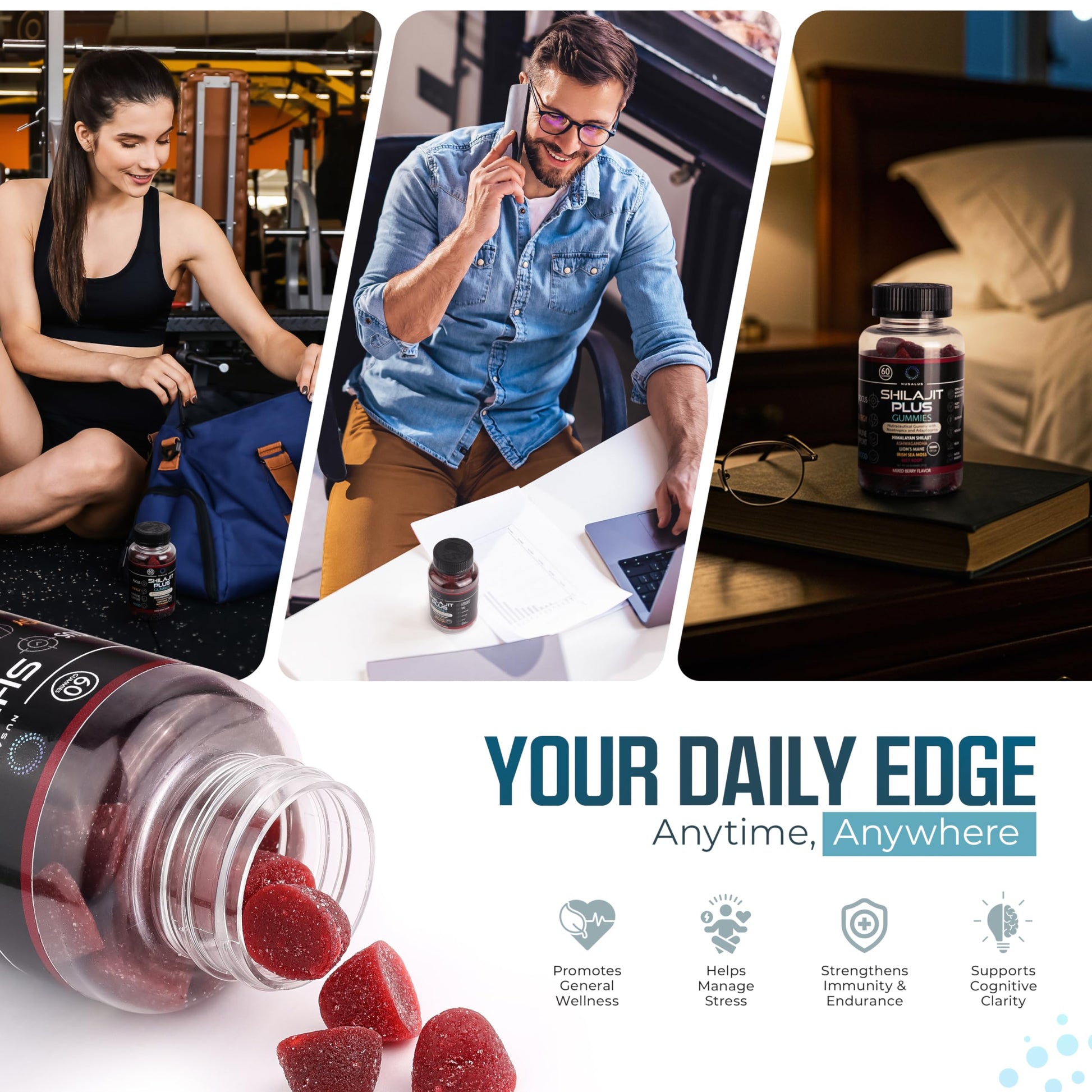 Nusalus Shilajit Plus Gummies – 5-in-1 Adaptogen Energy & Focus Supplement | Shilajit, Ashwagandha, Lion’s Mane, Sea Moss & Beet Root | Natural Energy & Stress Support | Made in USA, Vegan, 60ct Nusalus buy supplements canada