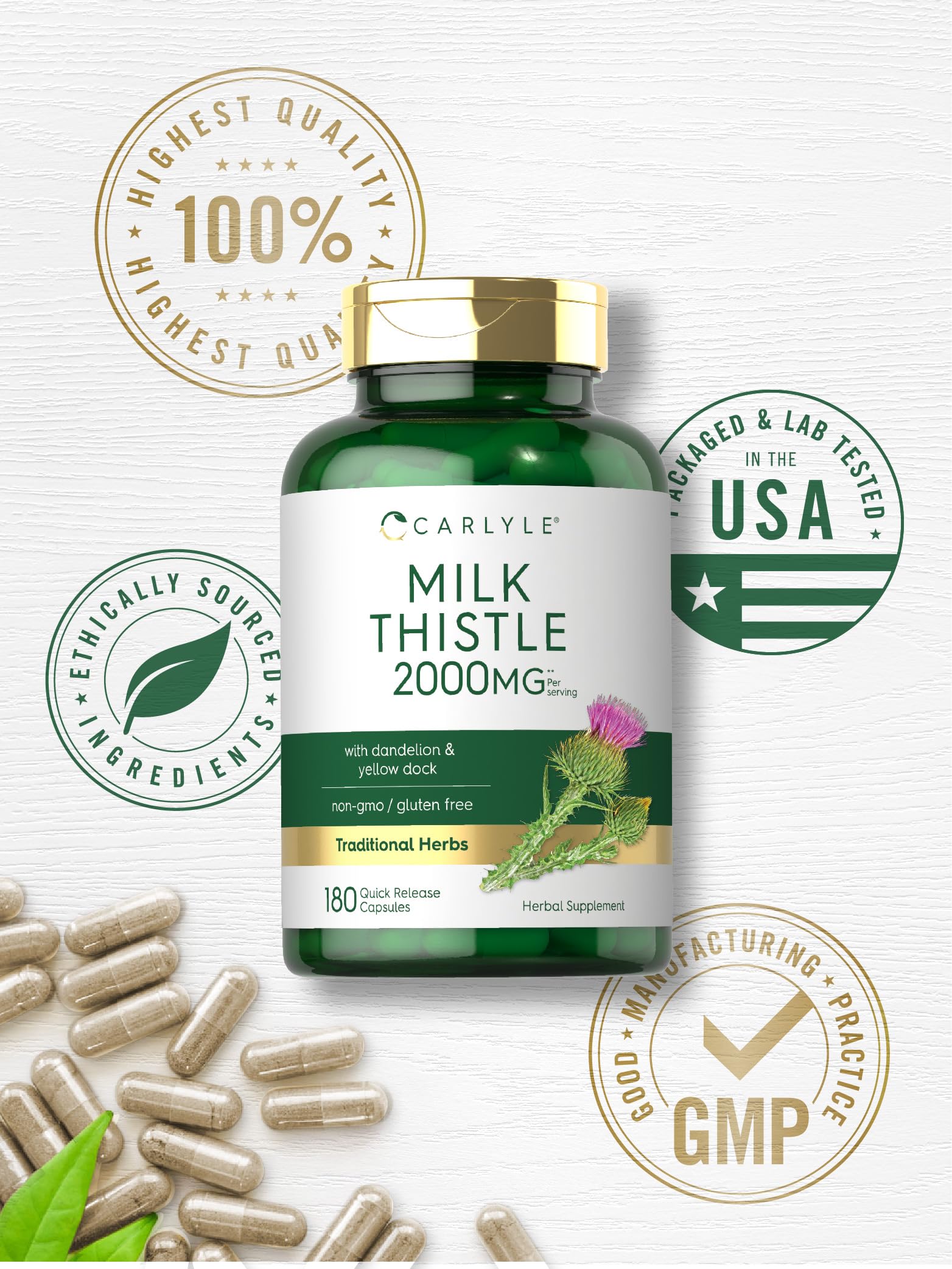 Carlyle Milk Thistle 2000mg | 180 Capsules | with Dandelion & Yellow Dock | Non-GMO Carlyle buy supplements canada