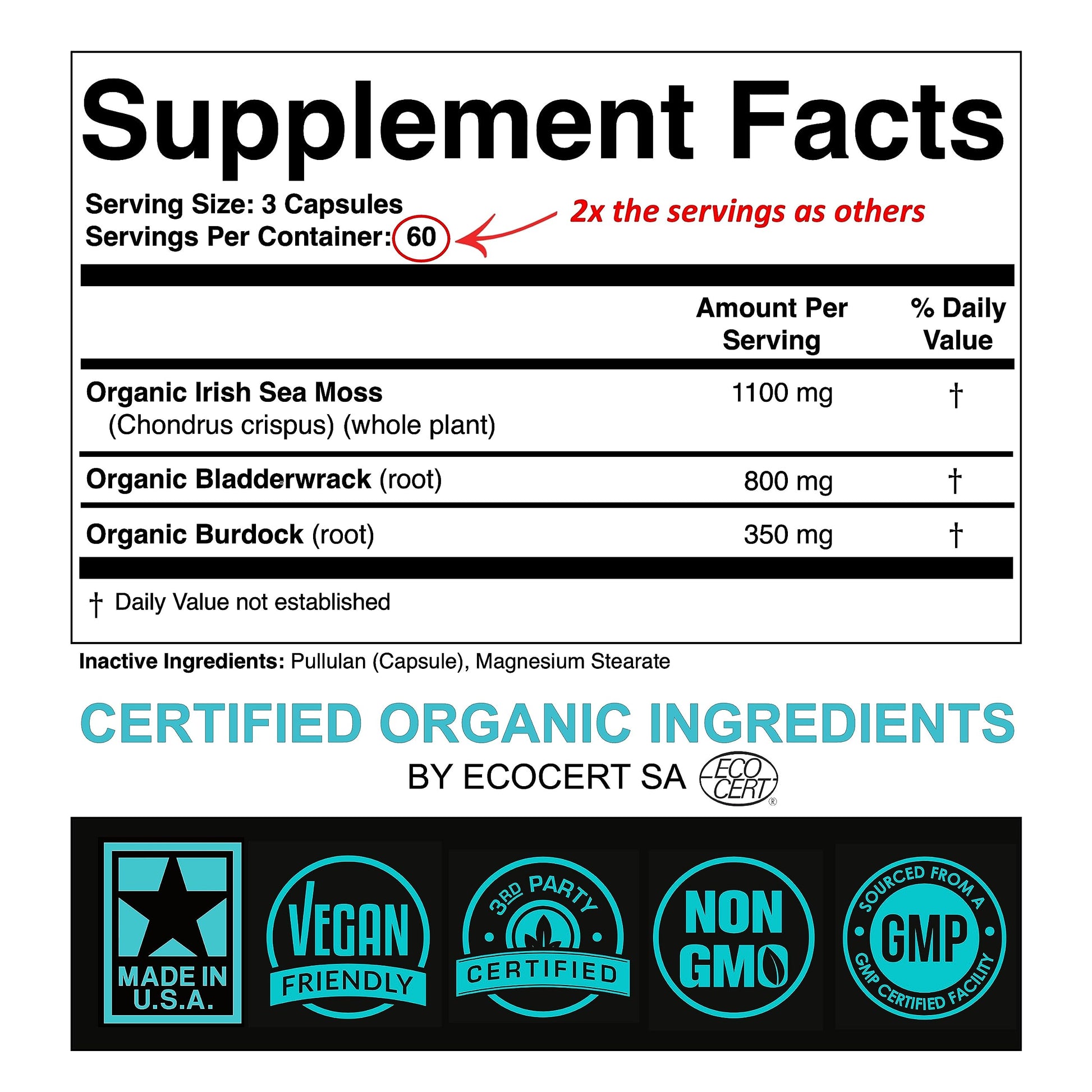 Certified Organic Sea Moss Capsules 2250mg Wildcrafted Irish Sea Moss Burdock Root SPARTIS buy supplements canada