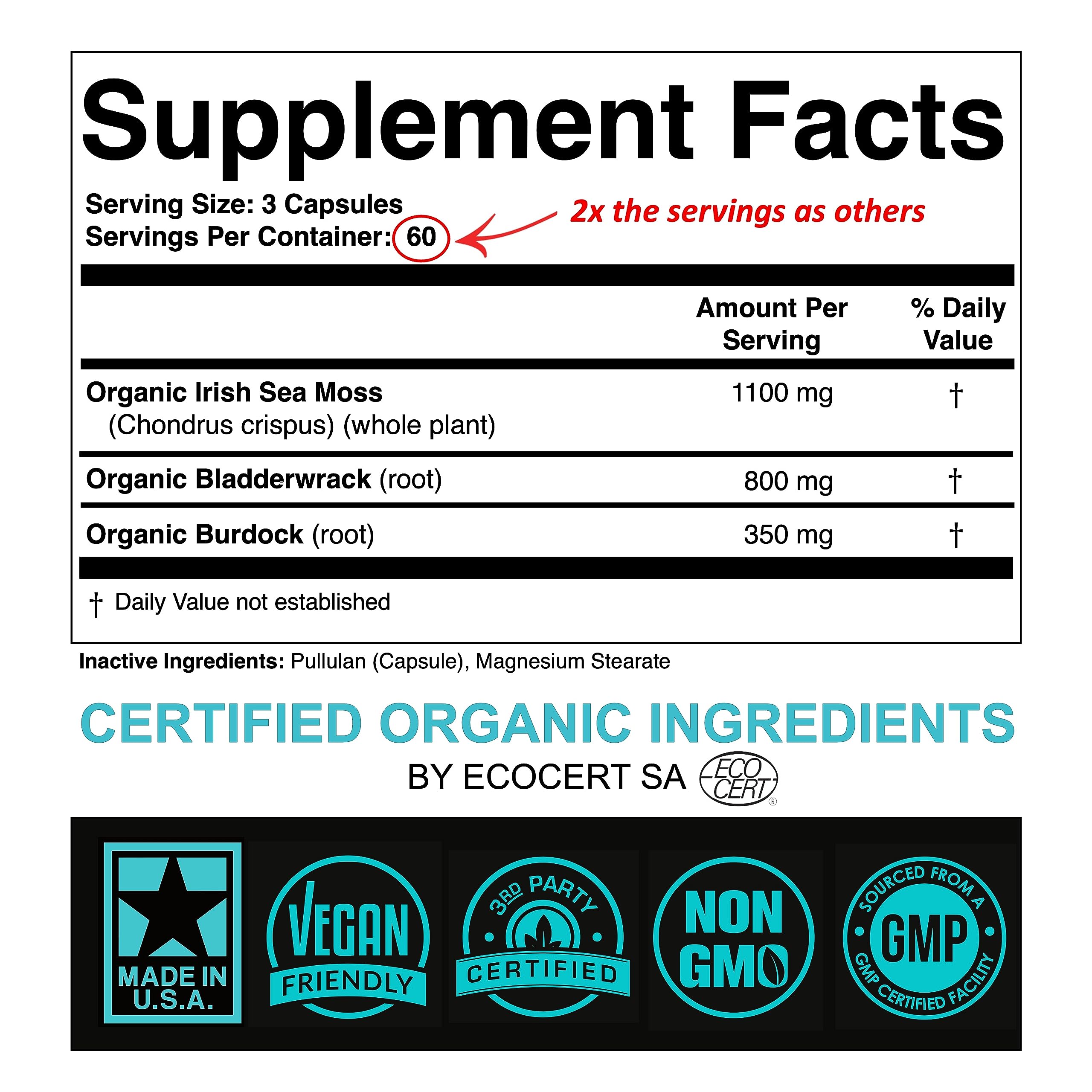 Certified Organic Sea Moss Capsules 2250mg Wildcrafted Irish Sea Moss Burdock Root SPARTIS buy supplements canada