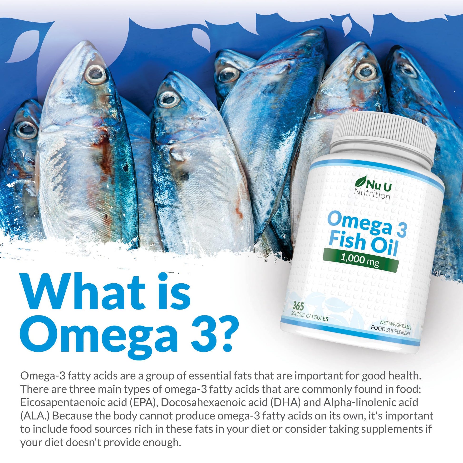 Omega 3 Fish Oil 1000mg - 365 Softgel Capsules - Up to 12 Month’s Supply - Pure Fish Oil Nu U Nutrition buy supplements canada
