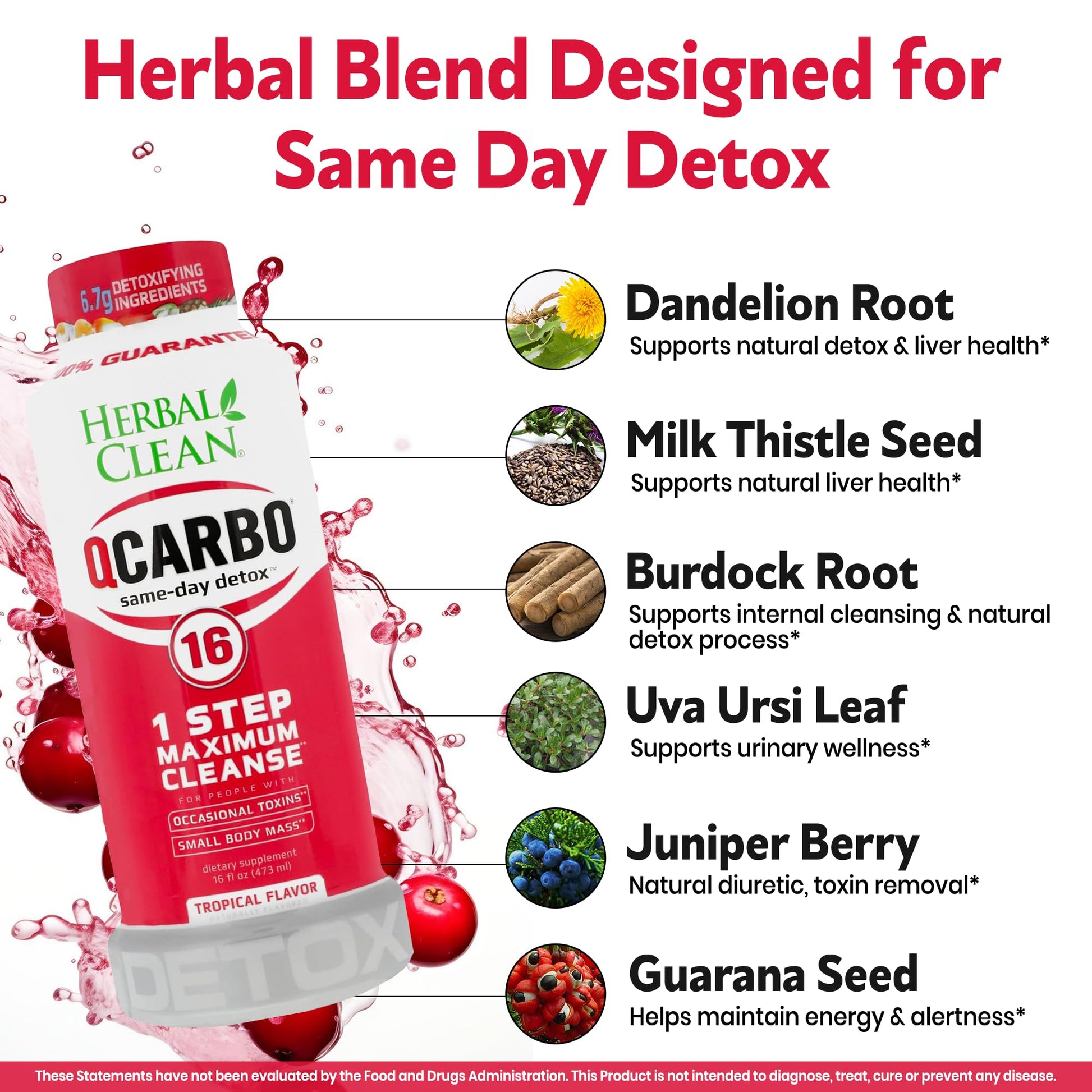 Herbal Clean Qcarbo16 Same-Day Detox Cleanse Drink (16 fl oz) - Tropical Flavor Full Body Cleanse* Detox Drink for Moderate Toxin Level* Herbal Clean buy supplements canada