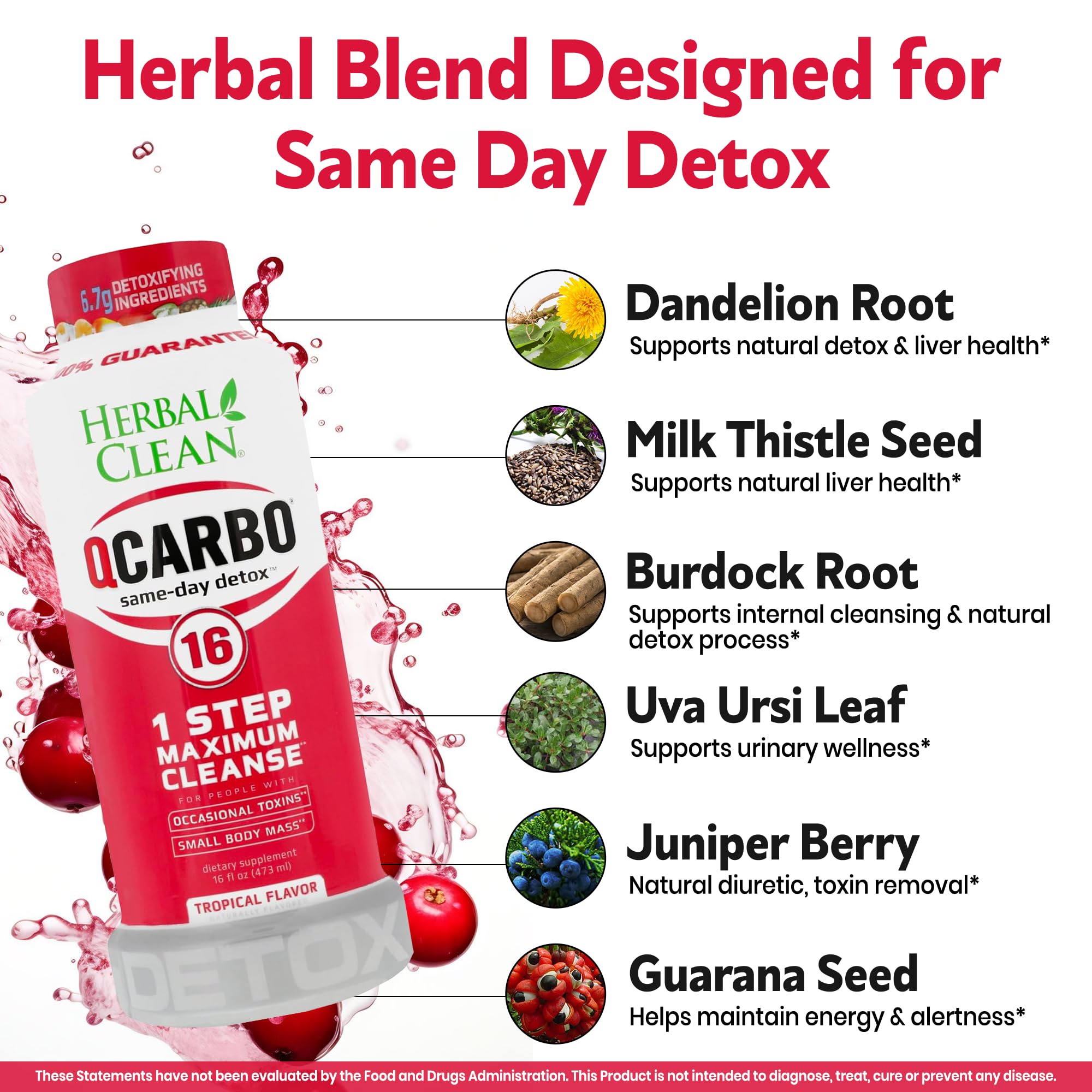 Herbal Clean Qcarbo16 Same-Day Detox Cleanse Drink (16 fl oz) - Tropical Flavor Full Body Cleanse* Detox Drink for Moderate Toxin Level* Herbal Clean buy supplements canada