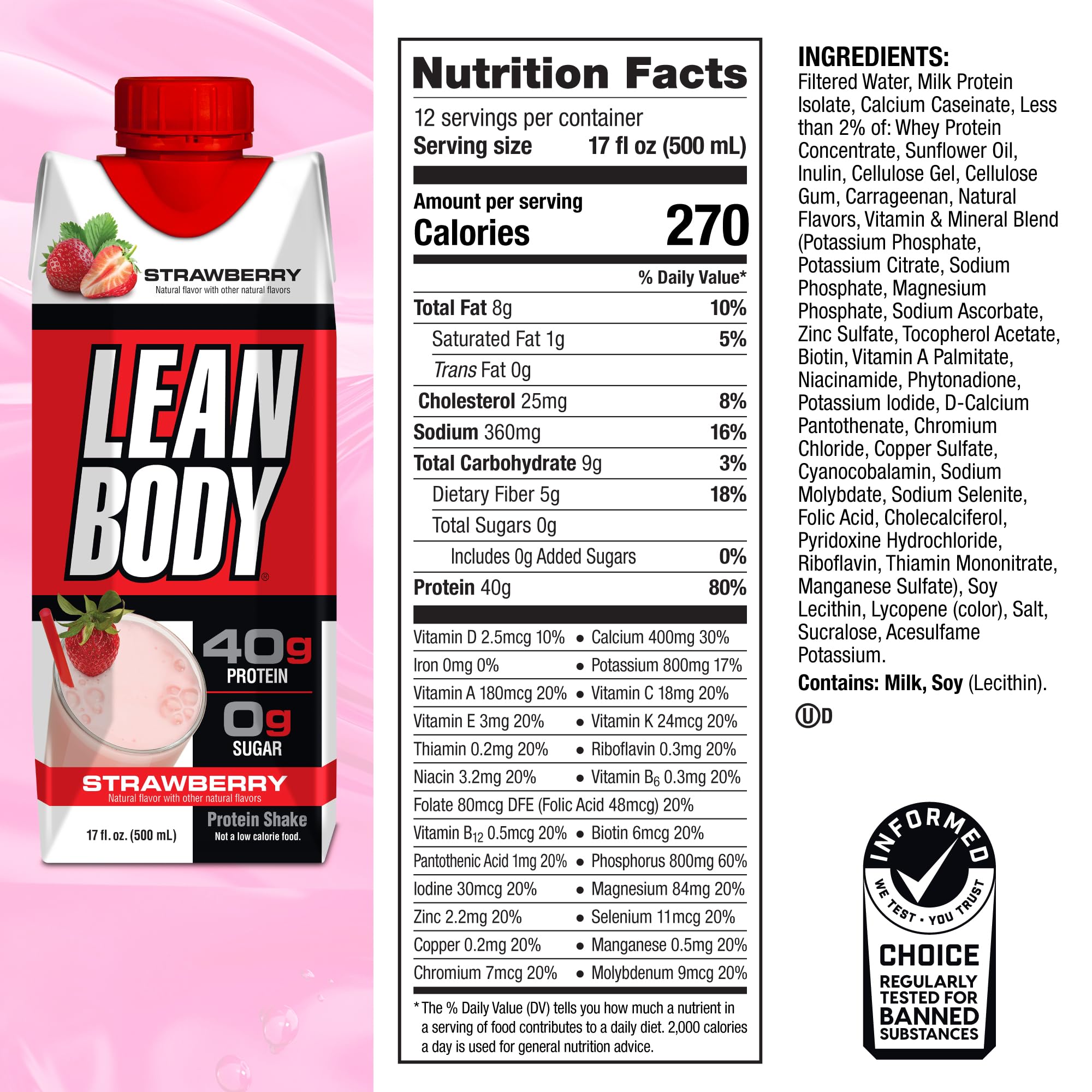 Labrada Lean Body Ready-to-Drink Strawberry Protein Shake, 40g Protein, Whey Blend Labrada buy supplements canada