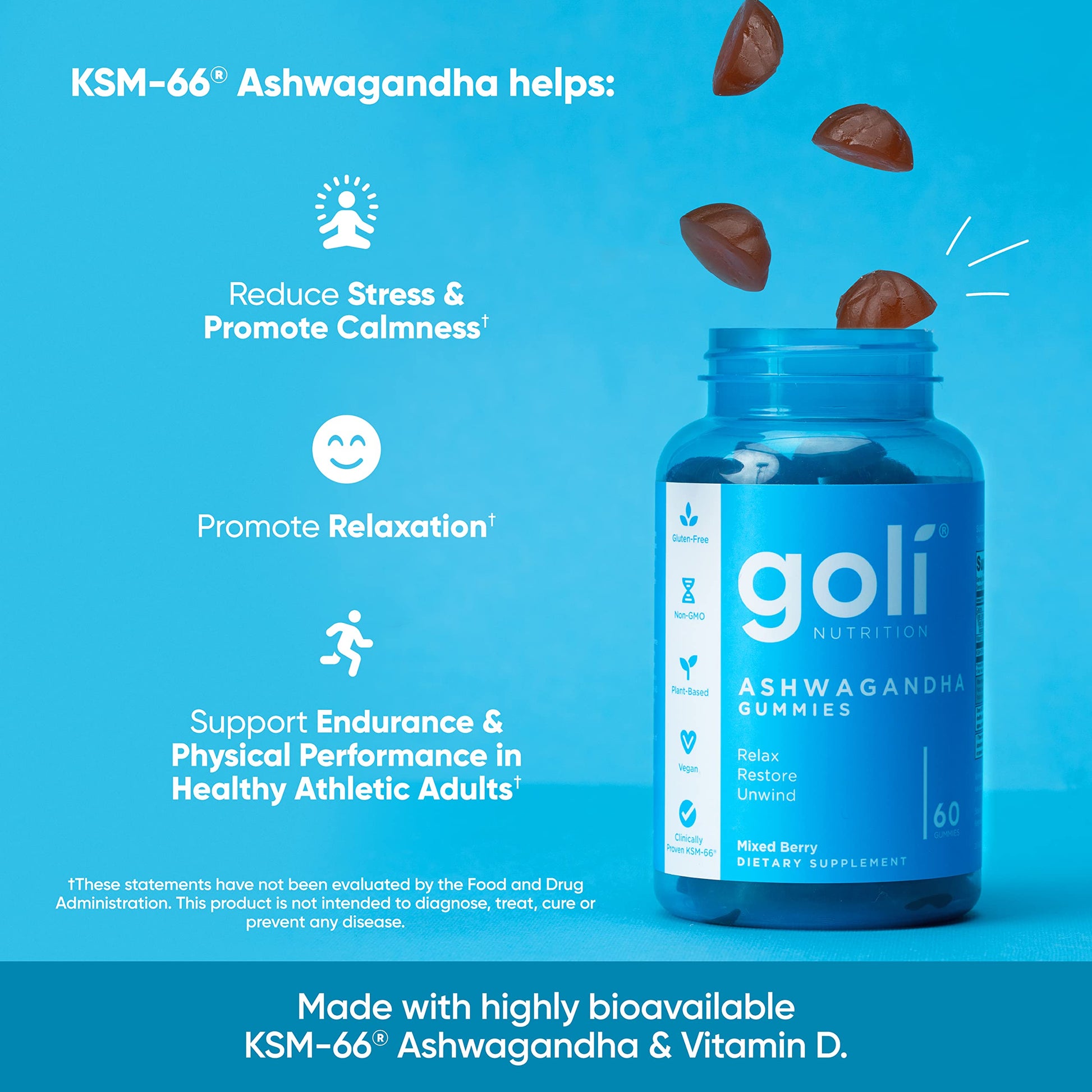 Goli Ashwagandha & Vitamin D Gummy - 300 Count - Mixed Berry, KSM-66, Vegan, Goli buy supplements canada