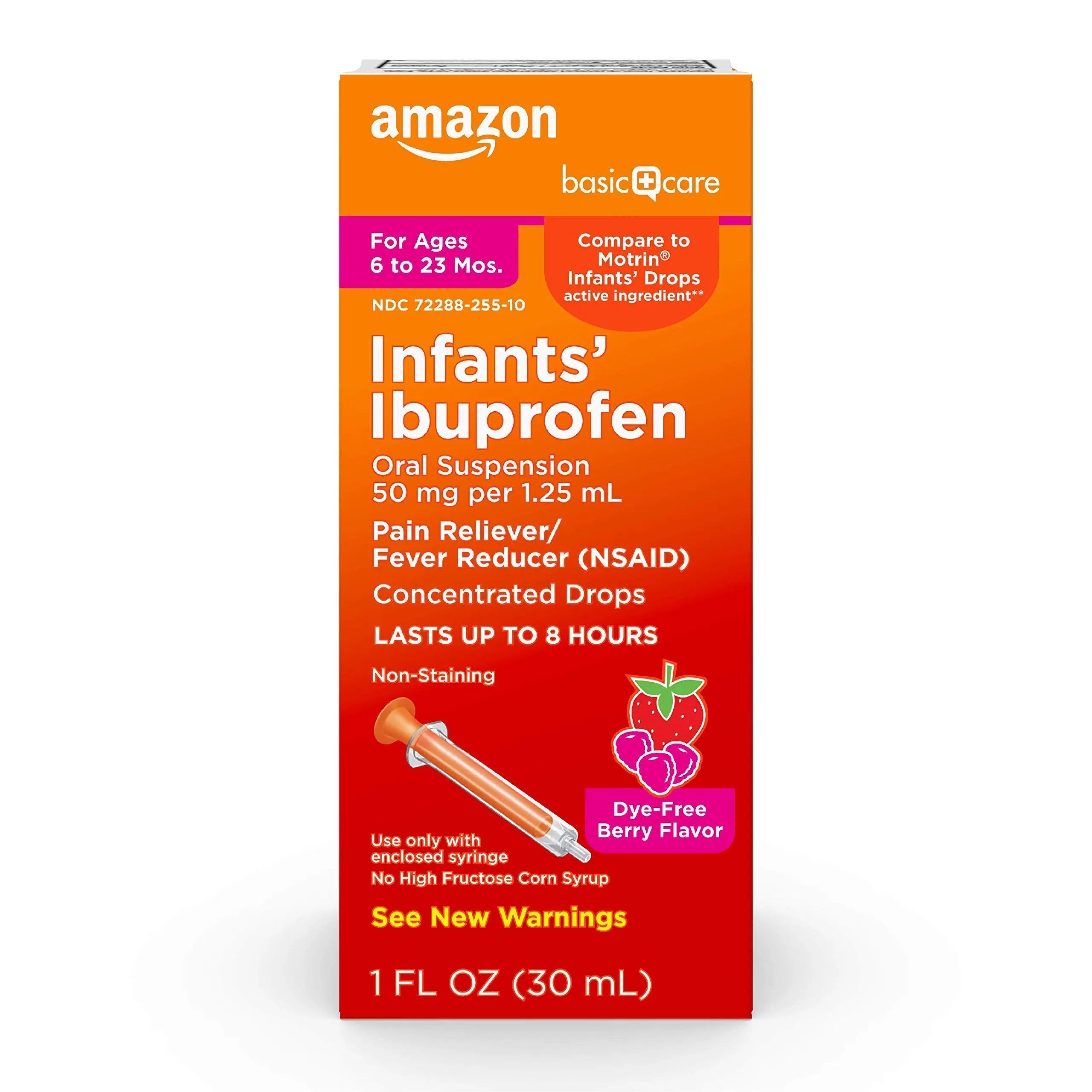 Amazon Basic Care Infants' Ibuprofen Oral Suspension, Pain Reliever and Fever Reducer, 50 mg/1.25 mL, Berry Flavor Concentrated Drops, Dye-Free, 1 fl oz (Pack of 1) Amazon Basic Care buy supplements canada