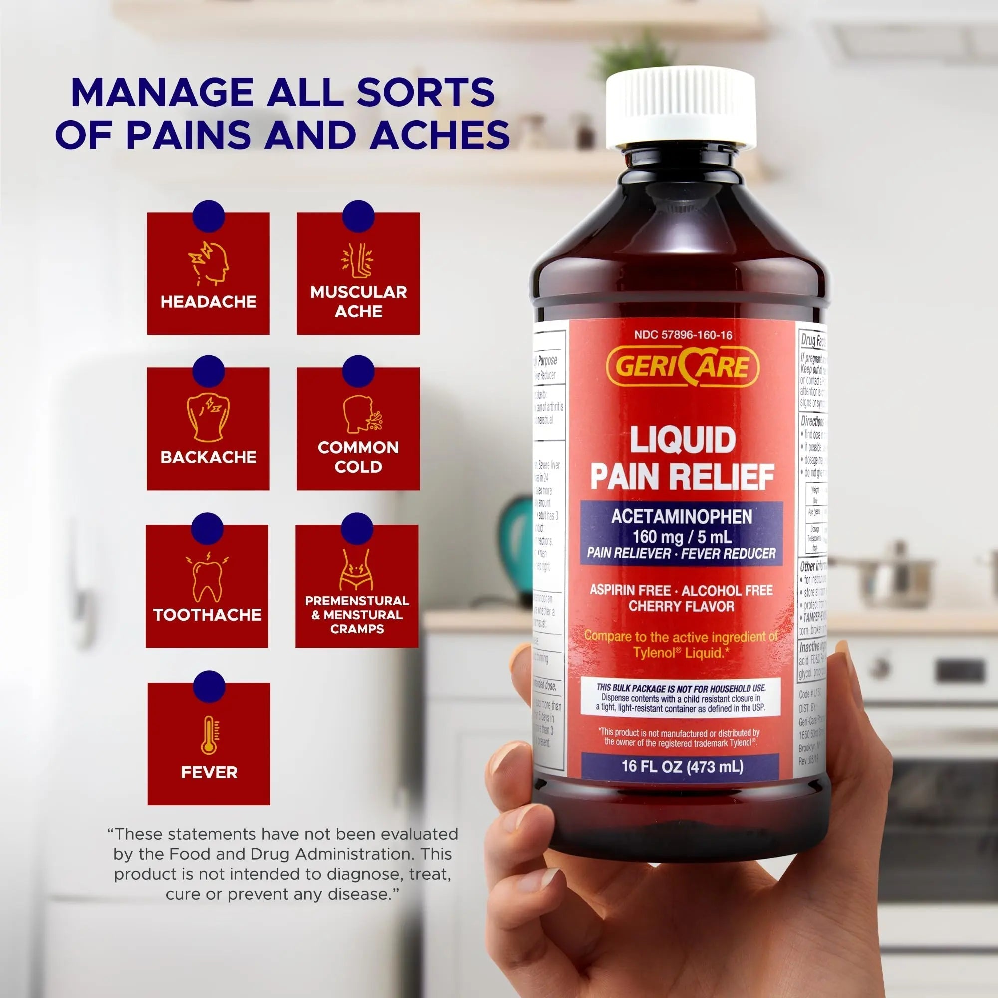GeriCare Regular Strength Liquid Acetaminophen 160 mg, Pain Reliever, Fever Reducer, Aspirin & Alcohol Free, Cherry Flavored 16 Fl Oz (Pack of 2) GeriCare buy supplements canada