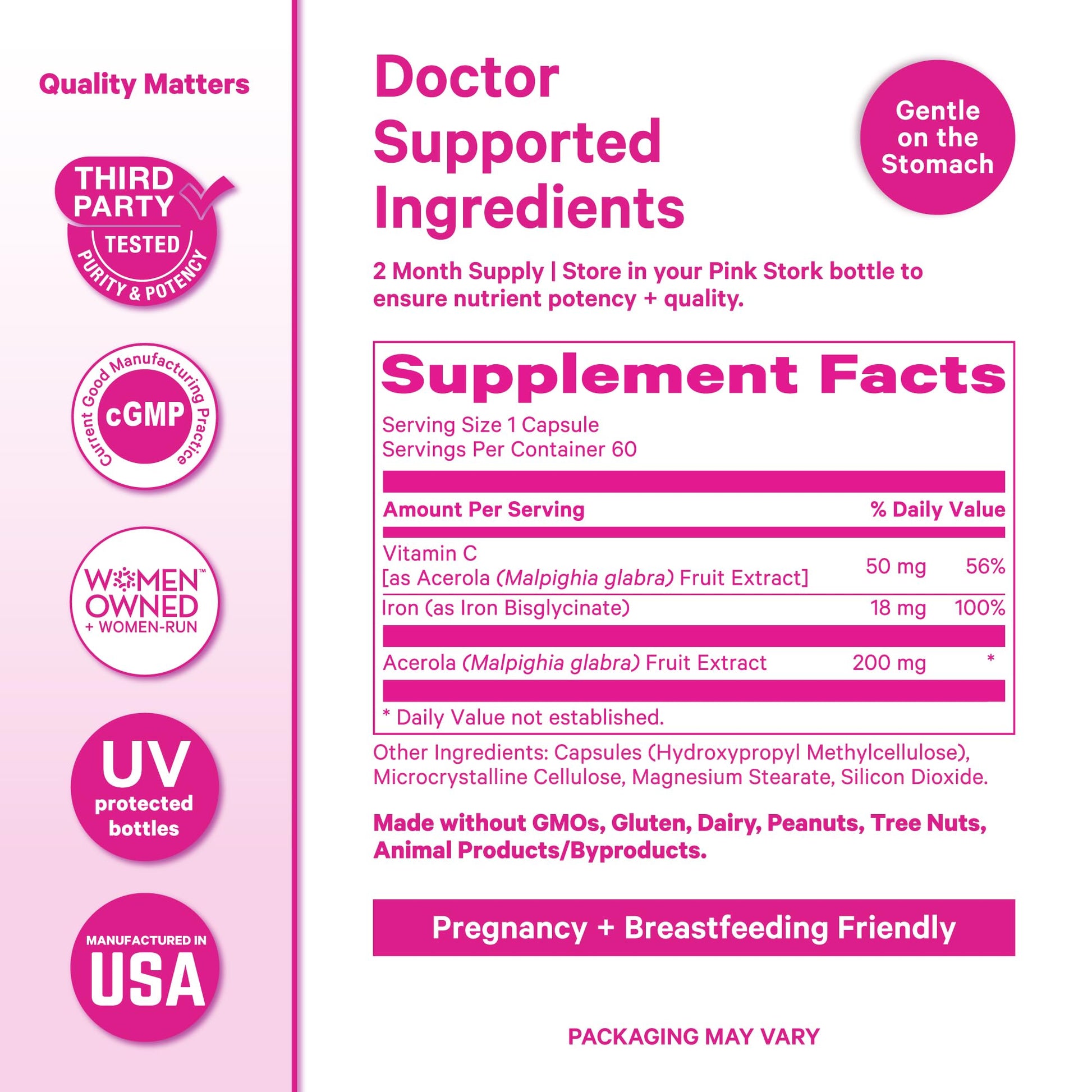 Pink Stork Iron for Women – 18 mg Non-Constipating Iron Bisglycinate + Vitamin C for Optimal Absorption – Energy, Focus, & Oxygen Supply – PMS, Pregnancy, Postpartum & Perimenopause - 60 Capsules Pink Stork buy supplements canada