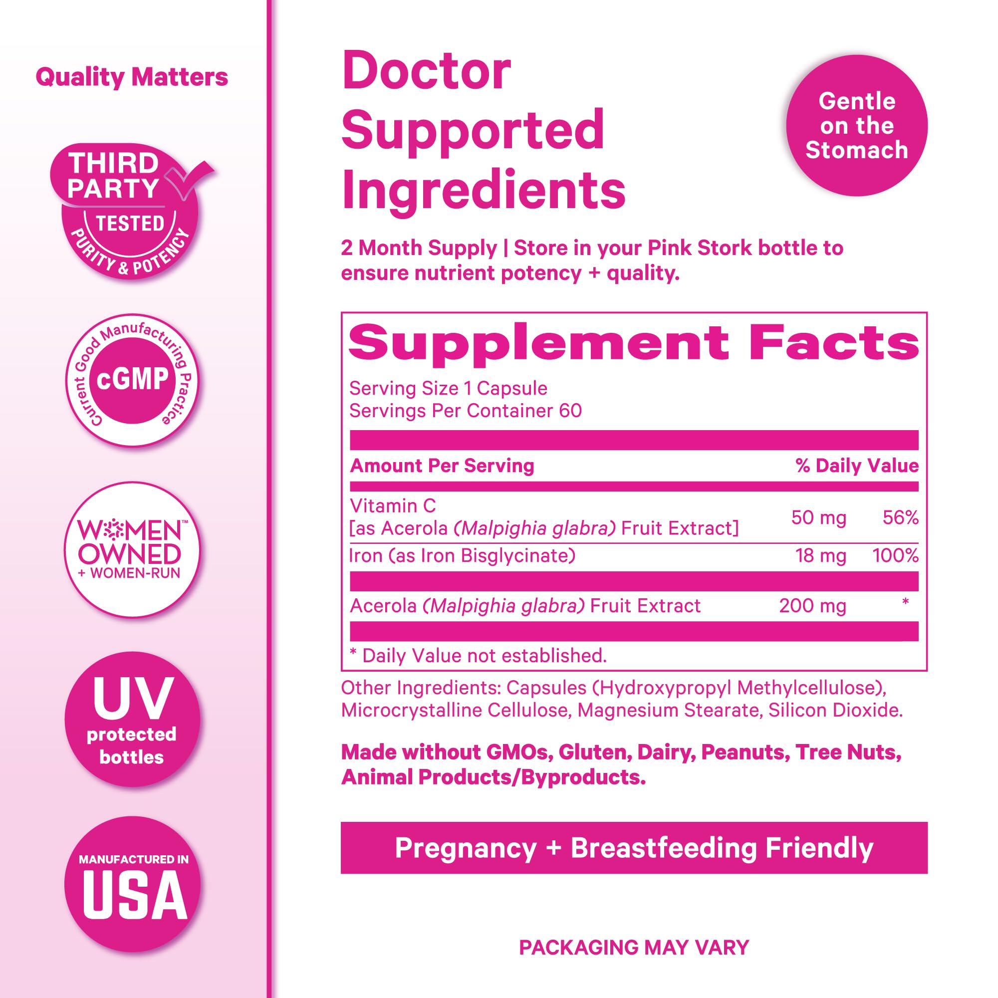 Pink Stork Iron for Women – 18 mg Non-Constipating Iron Bisglycinate + Vitamin C for Optimal Absorption – Energy, Focus, & Oxygen Supply – PMS, Pregnancy, Postpartum & Perimenopause - 60 Capsules Pink Stork buy supplements canada