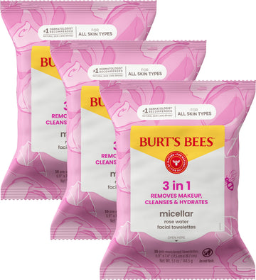 Burt’s Bees Micellar Rose Water Facial Towelettes, 100% Plant Based Cloth; 99% Natural Origin; Remove Makeup, Cleanse, Hydrate; No Oily Residue; All Skin Types; 30 Ct, Pack of 3 (Pack May Vary) Burt's Bees buy supplements canada