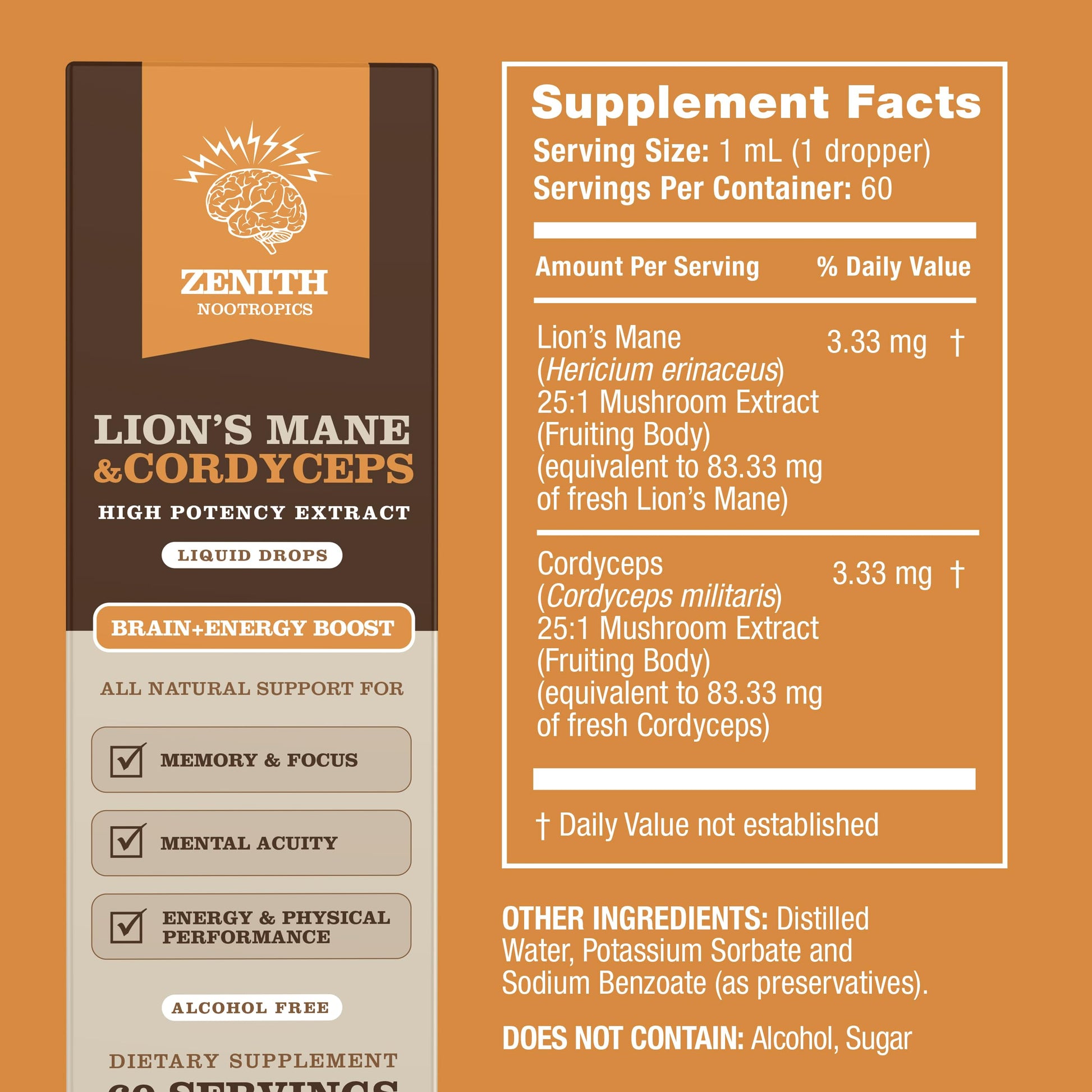 Zenith Nootropics Lion’s Mane & Cordyceps Supplement – Brain & Energy Support – Focus, Memory, Clarity, Immunity – Vegan, Alcohol-Free Tincture – Up-to 2-Month Supply, 2 fl oz Zenith Nootropics buy supplements canada
