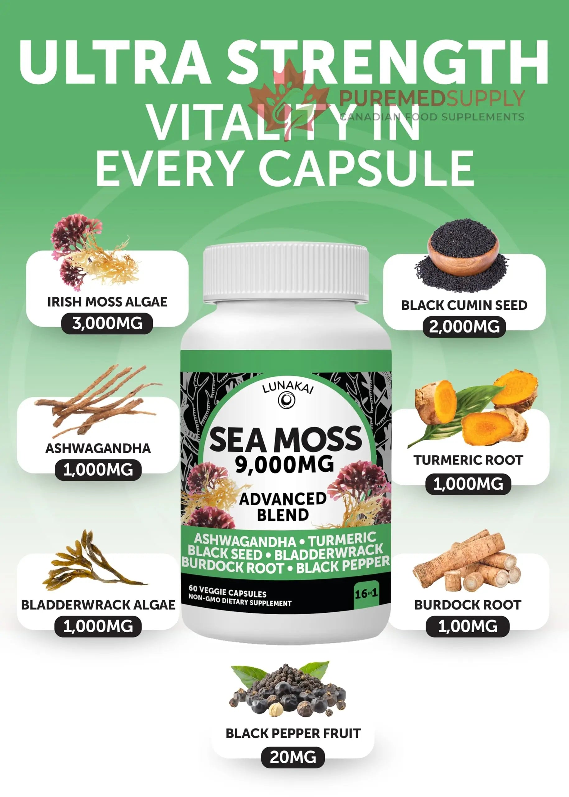 Lunakai USA Made Moringa & Sea Moss Capsules Bundle – 6-in-1 & 16-in-1 Advanced Blends – 60 Non-GMO Veggie Capsules Each Lunakai buy supplements canada