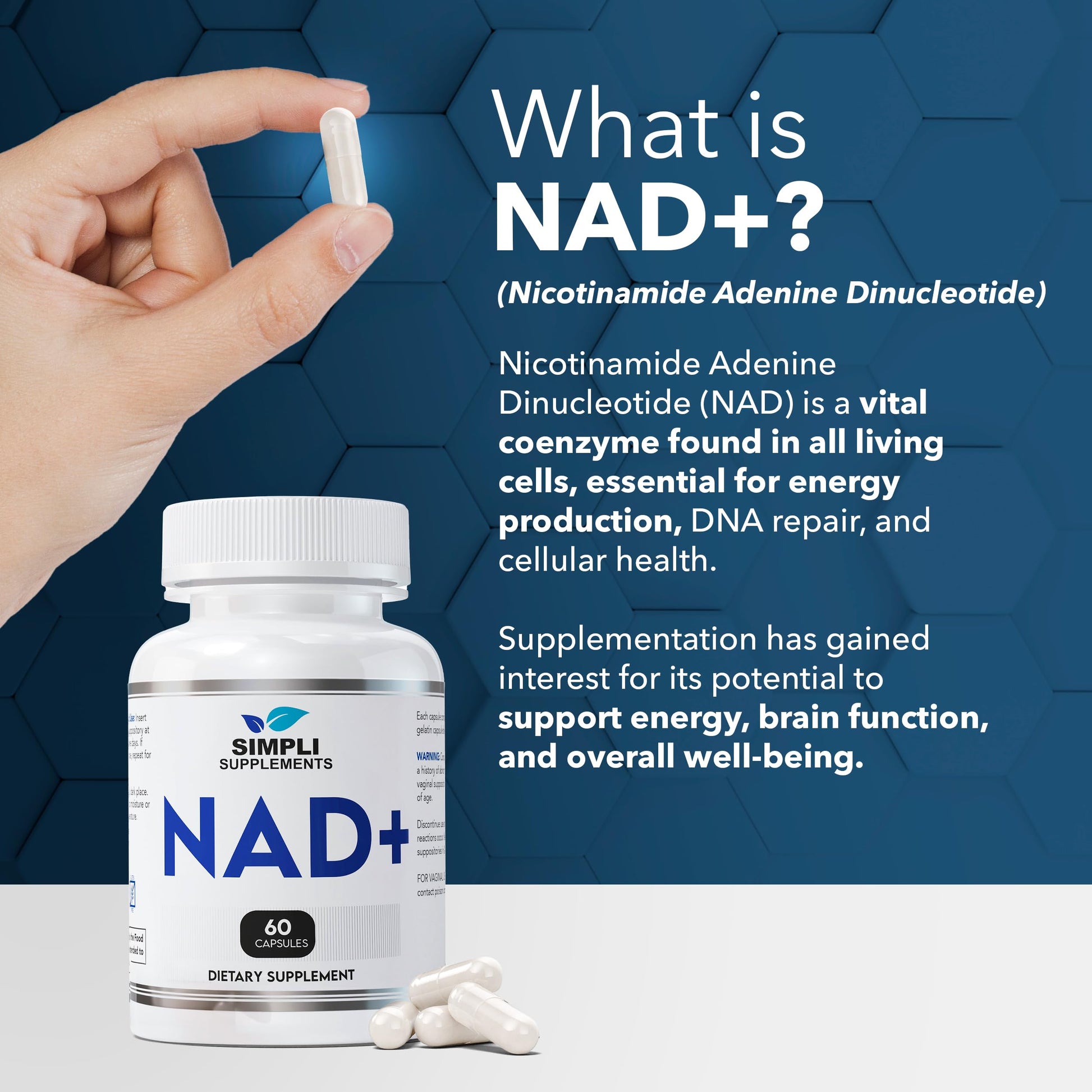 NAD Supplement for Anti-Aging and Cell Regeneration | NAD Booster 500mg Per Serving | NMN Supplement Alternative | Similar to Nicotinamide Riboside | 120 Capsules (2 Month Supply) Simpli Supplements buy supplements canada