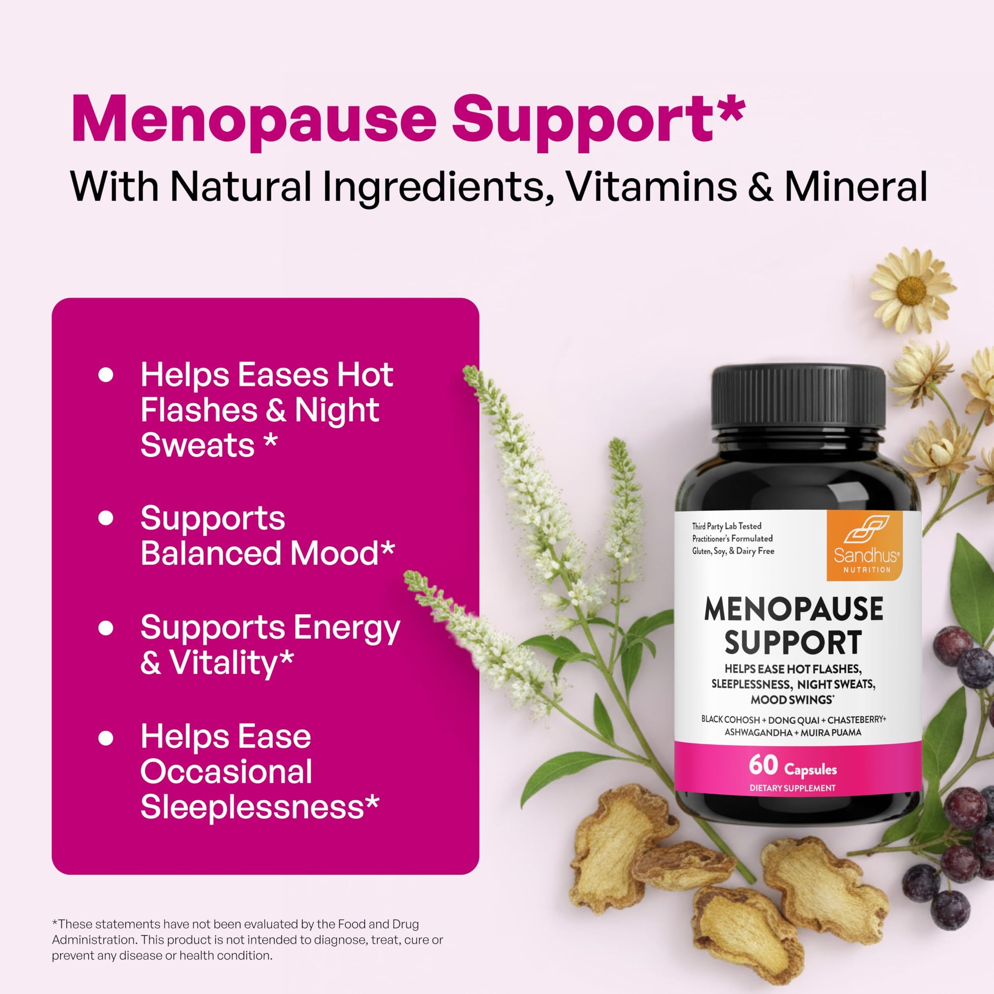 Complete Menopause Support Supplement For Women | With Ashwagandha, Black Cohosh, Dong Quai & Muira Puama | Helps Easing Hot Flashes, Night Sweats, Mood Swings, Hormone Balance & Harmony | 60 Capsules Sandhu's buy supplements canada