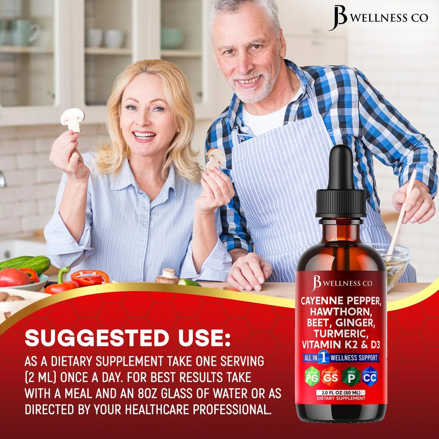 Cayenne Pepper Supplement Liquid Drops + Hawthorn Berry, Vitamin D3 K2 Beet Root Powder, Ceylon Cinnamon, Turmeric Curcumin, Organic Panax Ginseng - 4oz JB Wellness Co buy supplements canada
