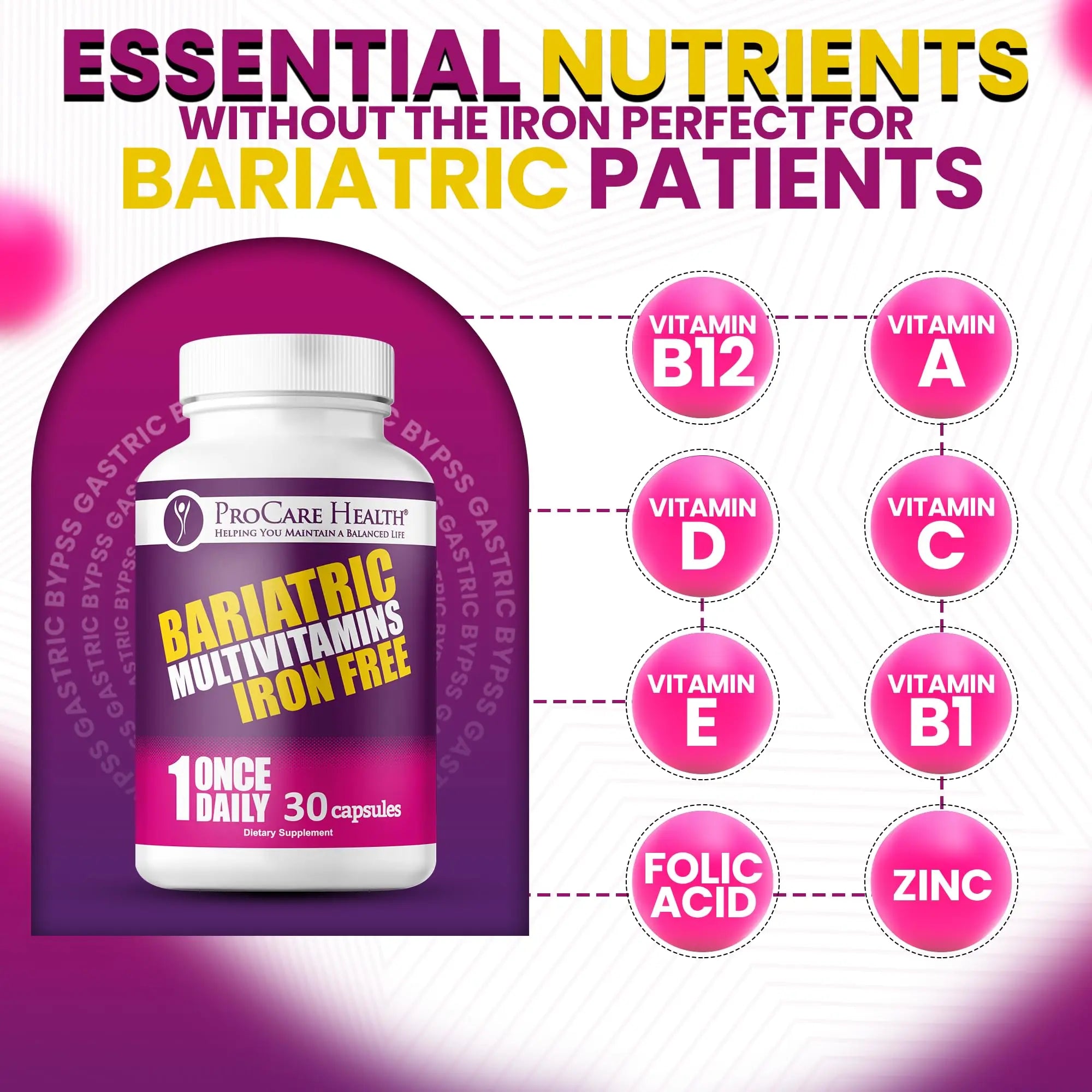 Procare Health Bariatric Multivitamin with Iron Free (30 Fast Dissolving Veggie Capsule) - Bariatric Vitamins for Gastric Sleeve & Gastric Bypass ProCare Health buy supplements canada