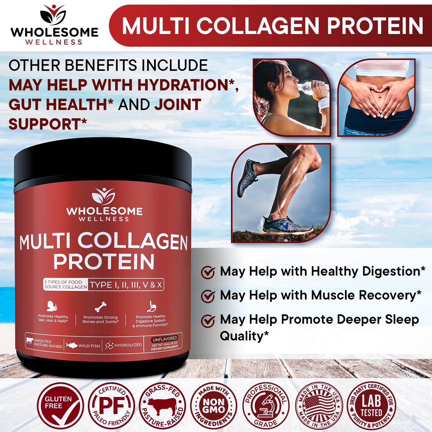 Multi Collagen Protein Powder Hydrolyzed (Type I II III V X) Grass-Fed All-in-One Super Wholesome Wellness buy supplements canada