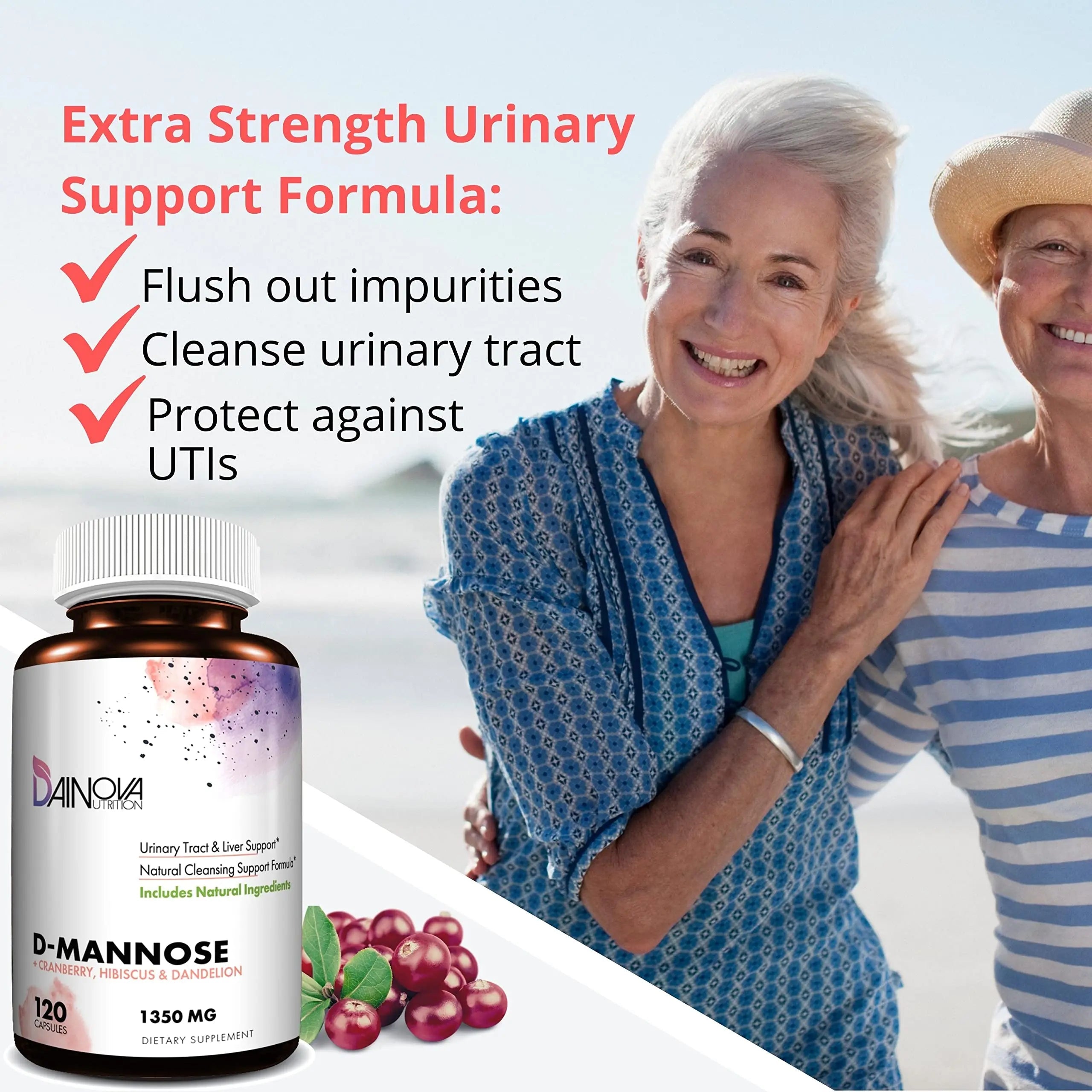 Dainova D Mannose 1350mg with Cranberry I D-Mannose Capsules for UTI Prevention, Urinary Tract Support, Urinary Tract Health for Women, & Cleanse. W/Hibiscus & Dandelion, 120 Veggie Capsules Dainova Nutrition buy supplements canada