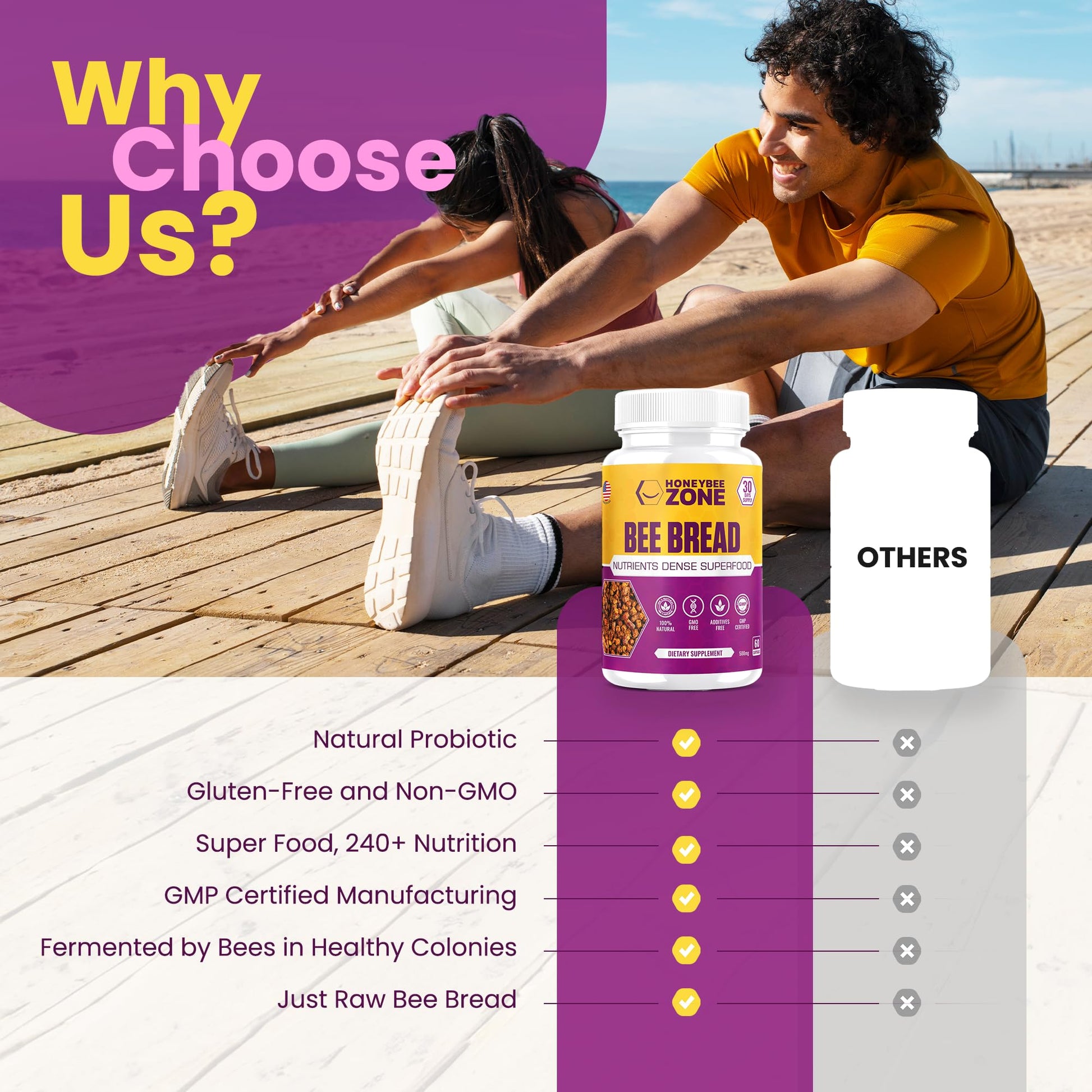 HONEYBEEZONE-Bee Bread Capsules – Nutrient-Rich Superfood for Energy Boost, Immune Support Supplement | Non-GMO, Gluten-Free, 60 Easy-to-Swallow Veggie Capsules HONEYBEEZONE buy supplements canada