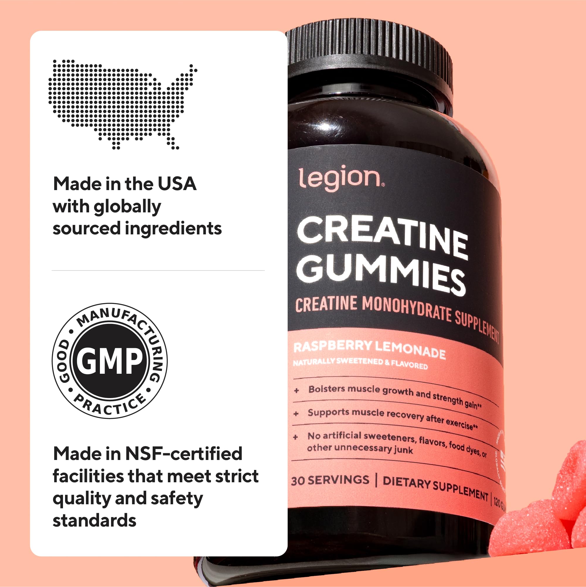 LEGION Creatine Monohydrate Gummies for Men & Women – Clean Chewable Creatine Supplement for Strength, Endurance & Muscle Recovery – 30 Sour Raspberry Lemonade Servings – No Artificial Flavors LEGION buy supplements canada