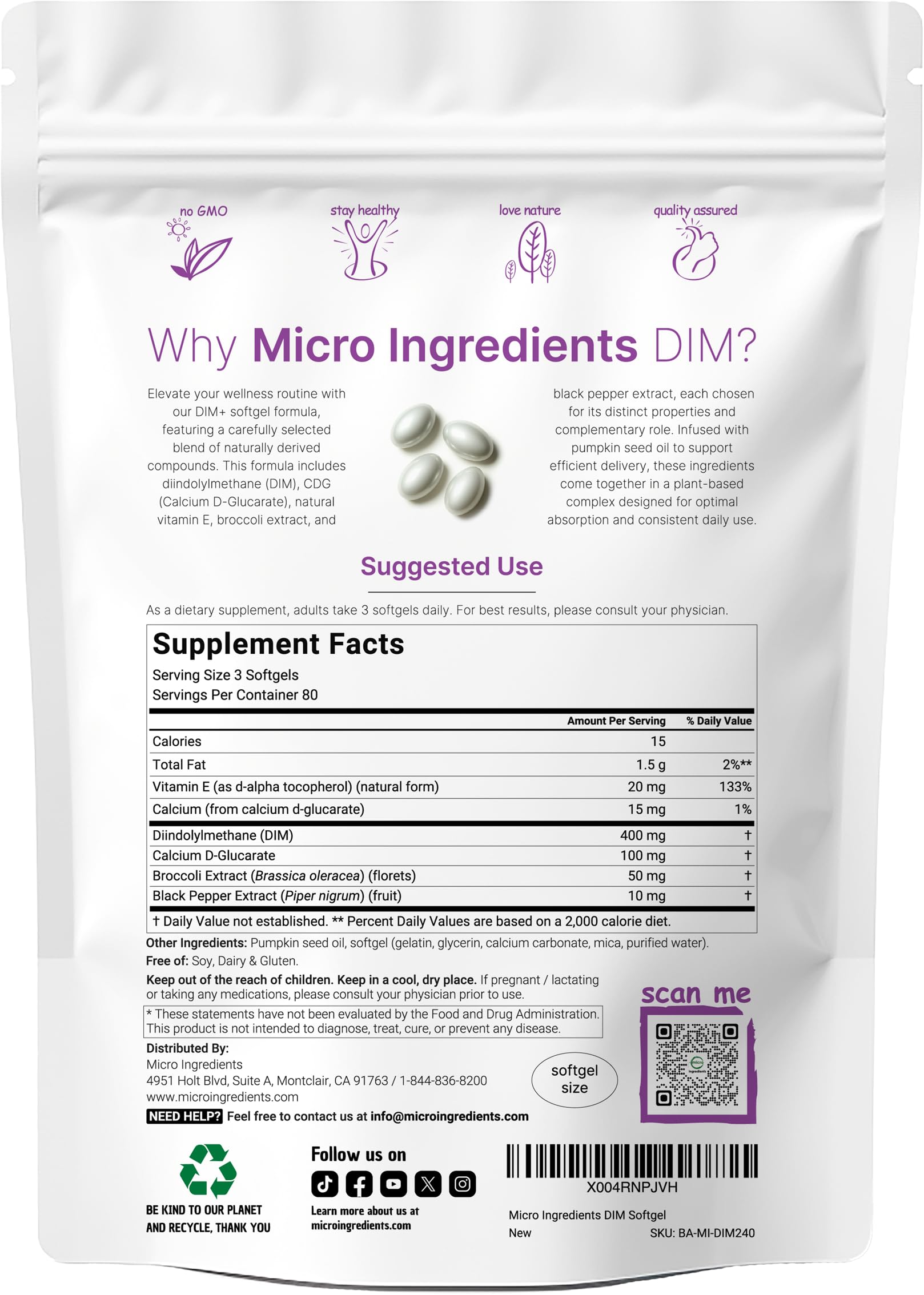 Micro Ingredients DIM+ Supplement 400mg for Men & Women | 240 Softgels with Pumpkin Seed Oil | Highly Bioavailable 7-in-1 Complex with Vitamin E, CDG, Broccoli & Black Pepper Extract Micro Ingredients buy supplements canada