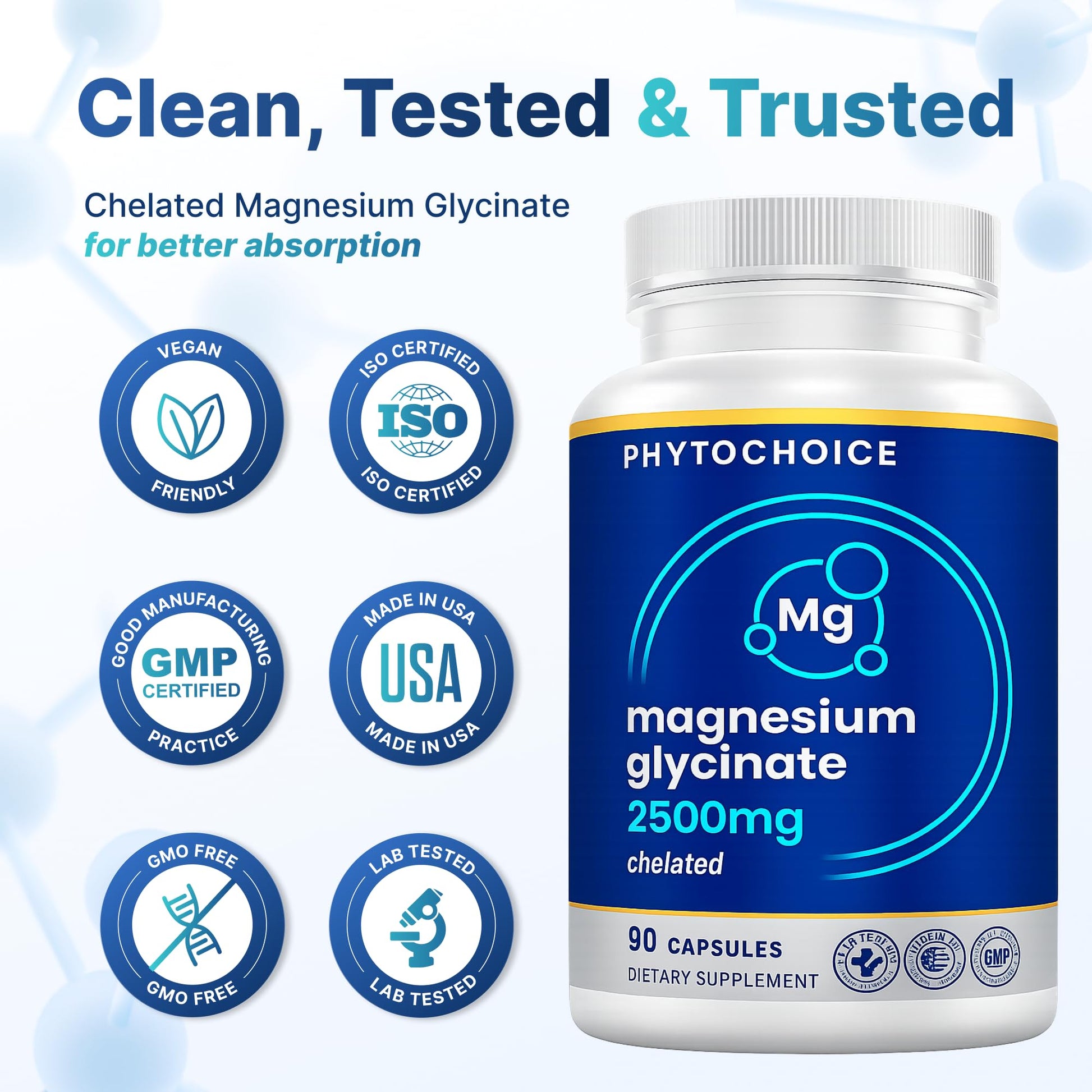 Magnesium for Sleep & Recovery – High Potency 2500mg Magnesium Glycinate for Men & Women, Chelated for High Absorption, Supports Deep Rest, Nerve & Muscle Recovery, Made in USA, 1 Month Supply PHYTOCHOICE buy supplements canada