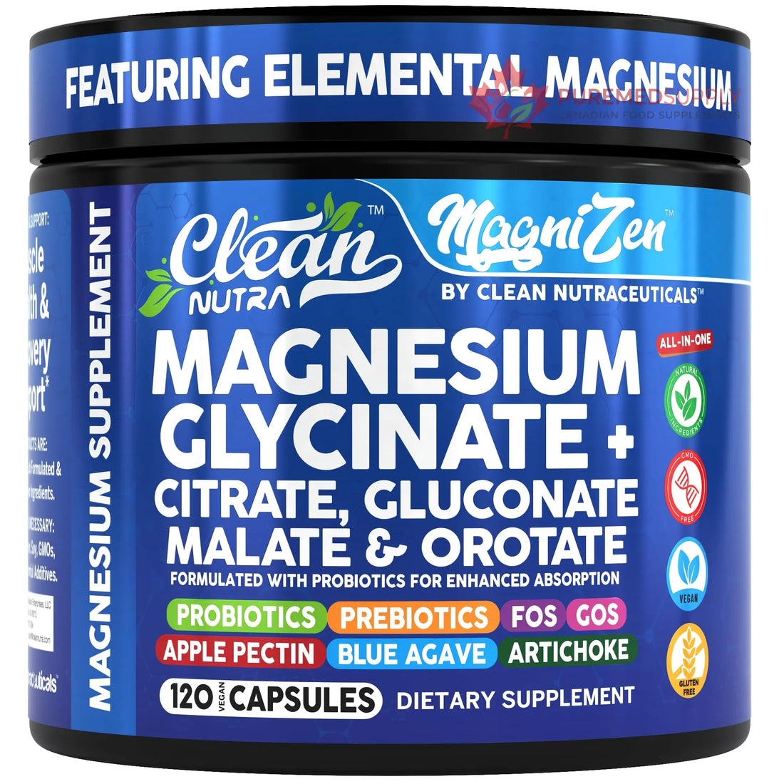 Clean Nutra Magnesium Glycinate Citrate Malate Orotate Taurate Supplement Complex + 10 Strain Probiotic Prebiotics FOS GOS Inulin Sleep Calm Support Apple Pectin – 120 Vegan Capsules Clean Nutraceuticals buy supplements canada