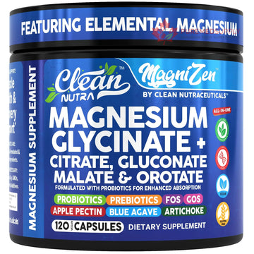 Clean Nutra Magnesium Glycinate Citrate Malate Orotate Taurate Supplement Complex + 10 Strain Probiotic Prebiotics FOS GOS Inulin Sleep Calm Support Apple Pectin – 120 Vegan Capsules Clean Nutraceuticals buy supplements canada