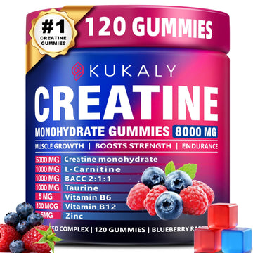 KUKALY Creatine Monohydrate Gummies for Men & Women, 8500MG Creatine Gummies Sugar Free Mixed Flavored with L-Taurine, BCAA 2:1, B12 B6 for Boost Strength ZyterX buy supplements canada