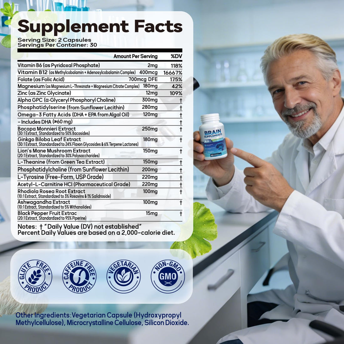 18-in-1 Brain Supplement for Memory and Focus – Nootropic Capsules with Alpha GPC, Bacopa, Ginkgo Biloba, Lion's Mane, Vitamin B6 & B12 | Cognitive Health, Mental Clarity | Vegan, Non-GMO Fenolutra buy supplements canada