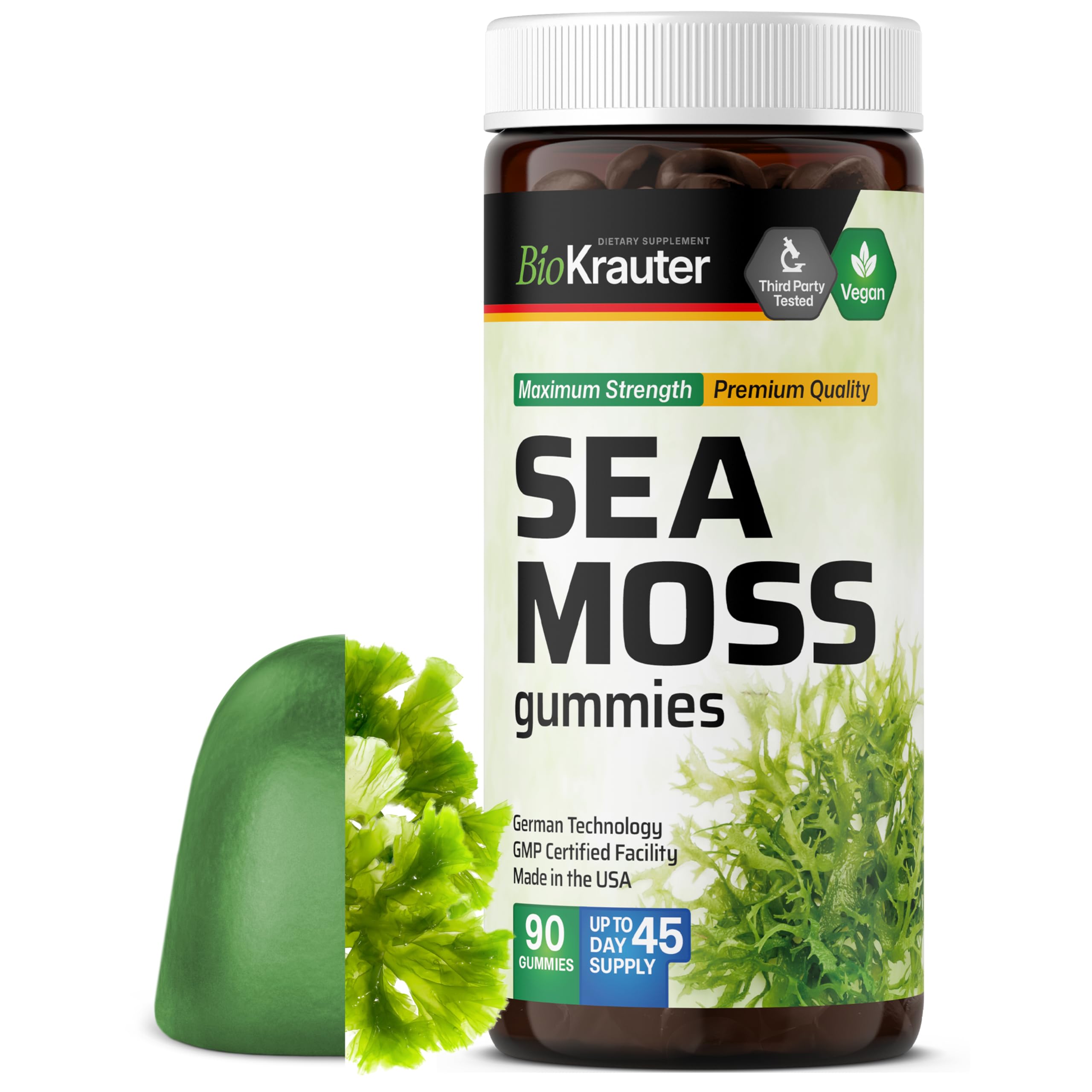 BIO KRAUTER® 3-in-1 Sea Moss for Thyroid Support - Vegan Sea Moss Gummies with Bladderwrack & Burdock Root for Women & Men - 90 Gummies Chondrus Crispus Formula, 45 Days of Supply, Mango Flavor BIO KRAUTER buy supplements canada