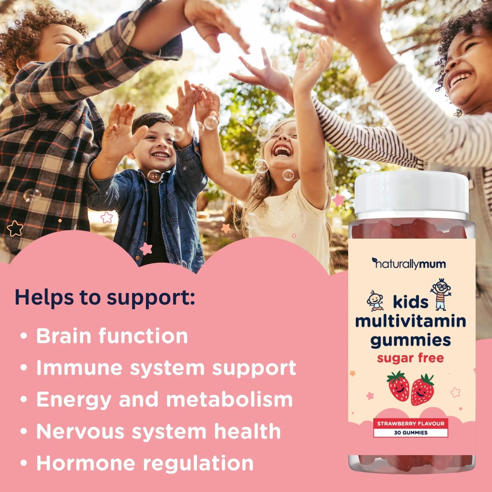 NaturallyMum Kids Multivitamin Gummies | for Children | Vegan Friendly | 30 Chewable Gummies | with Vitamins A, D, E, B6, B12, C | NaturallyMum buy supplements canada