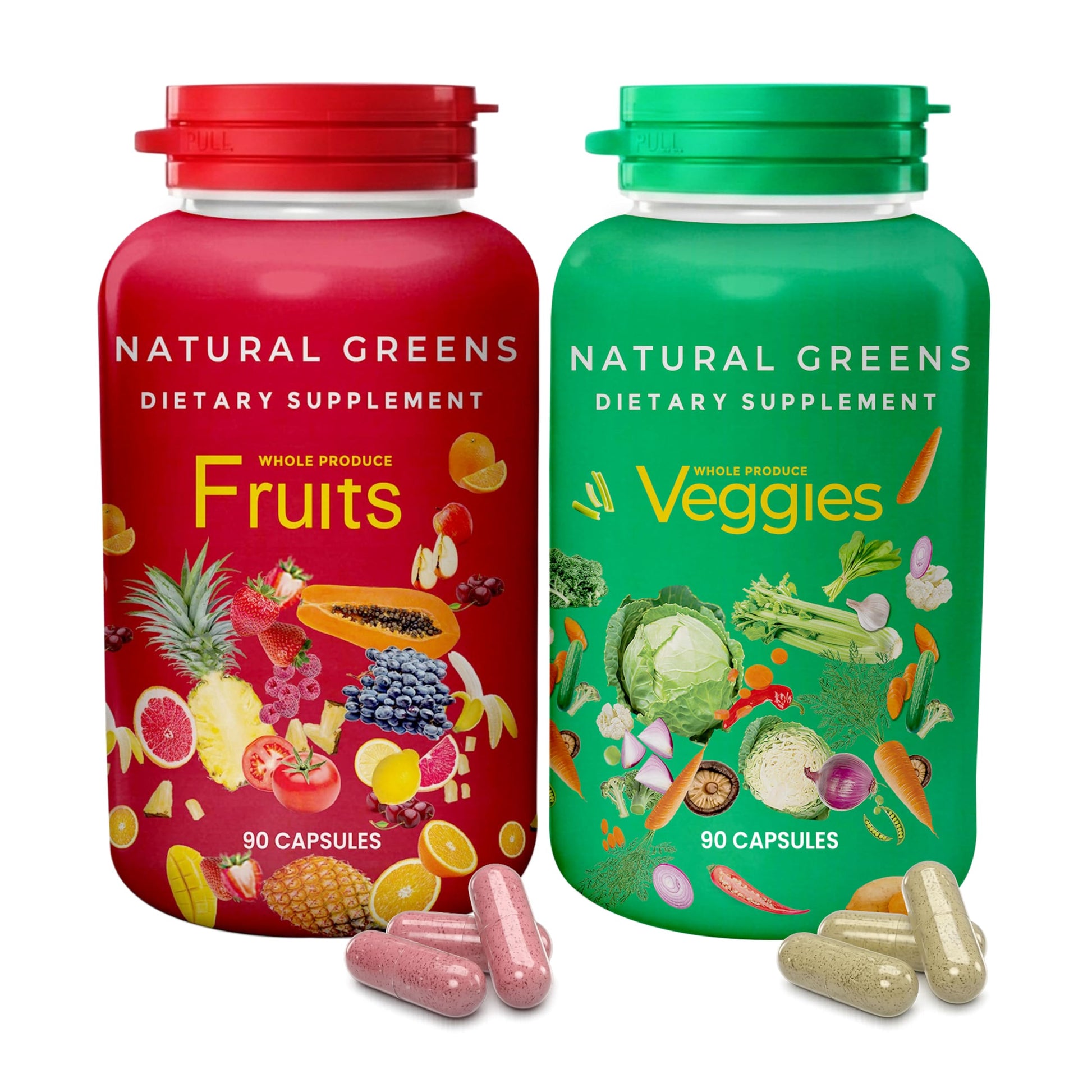 Fruits and Veggies Whole Produce Dietary Supplement with Superfood Fruits and Vegetables for Men, Women and Kids, 90 Fruit Capsules, 90 Veggie Capsules - 1 Set NATURAL GREENS buy supplements canada