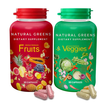 Fruits and Veggies Whole Produce Dietary Supplement with Superfood Fruits and Vegetables for Men, Women and Kids, 90 Fruit Capsules, 90 Veggie Capsules - 1 Set NATURAL GREENS buy supplements canada
