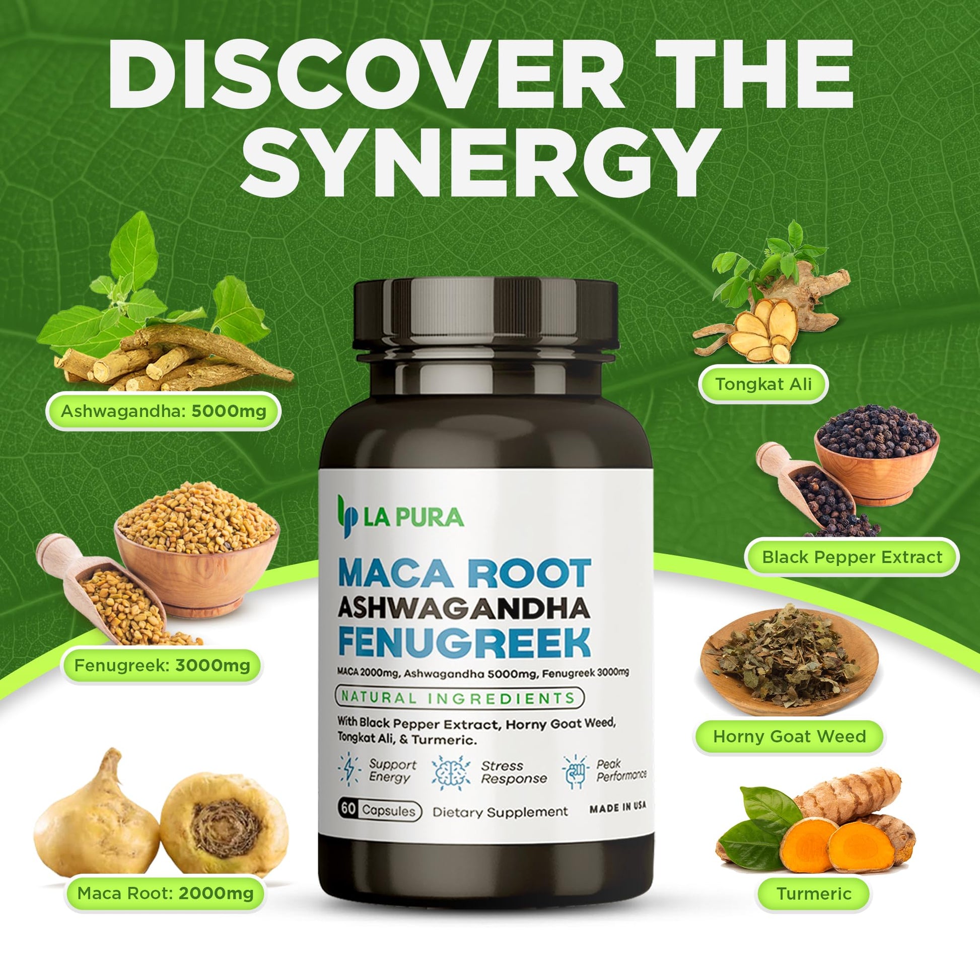 LaPura Ashwagandha 5000mg Maca Root 2000mg Fenugreek 3000mg Supplement LaPura buy supplements canada