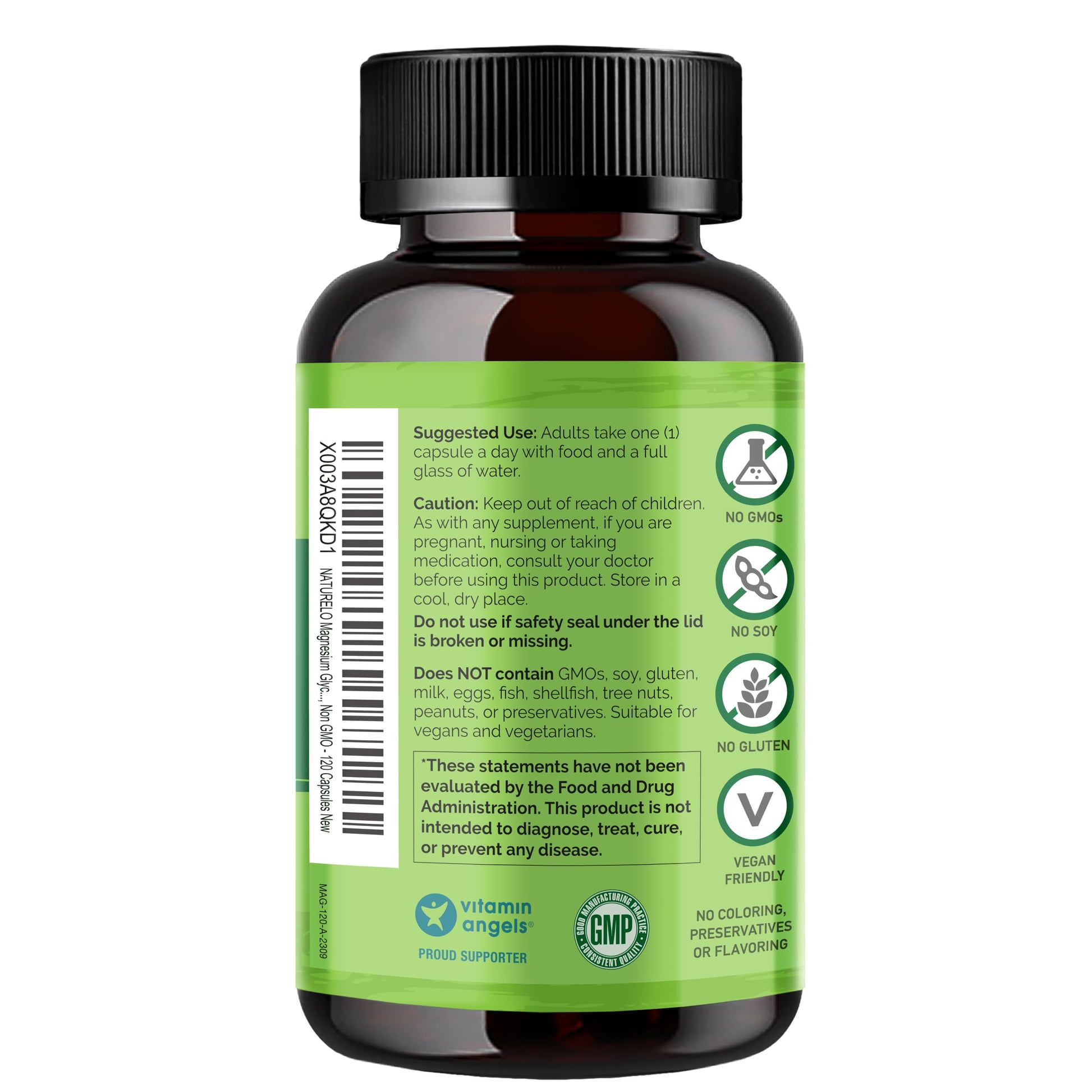NATURELO Magnesium Glycinate Chelate Complex - 200 mg Magnesium with Organic Vegetables to Support Sleep, Calm, Muscle Cramp & Stress Relief - Gluten Free, Non GMO - 120 Capsules NATURELO buy supplements canada
