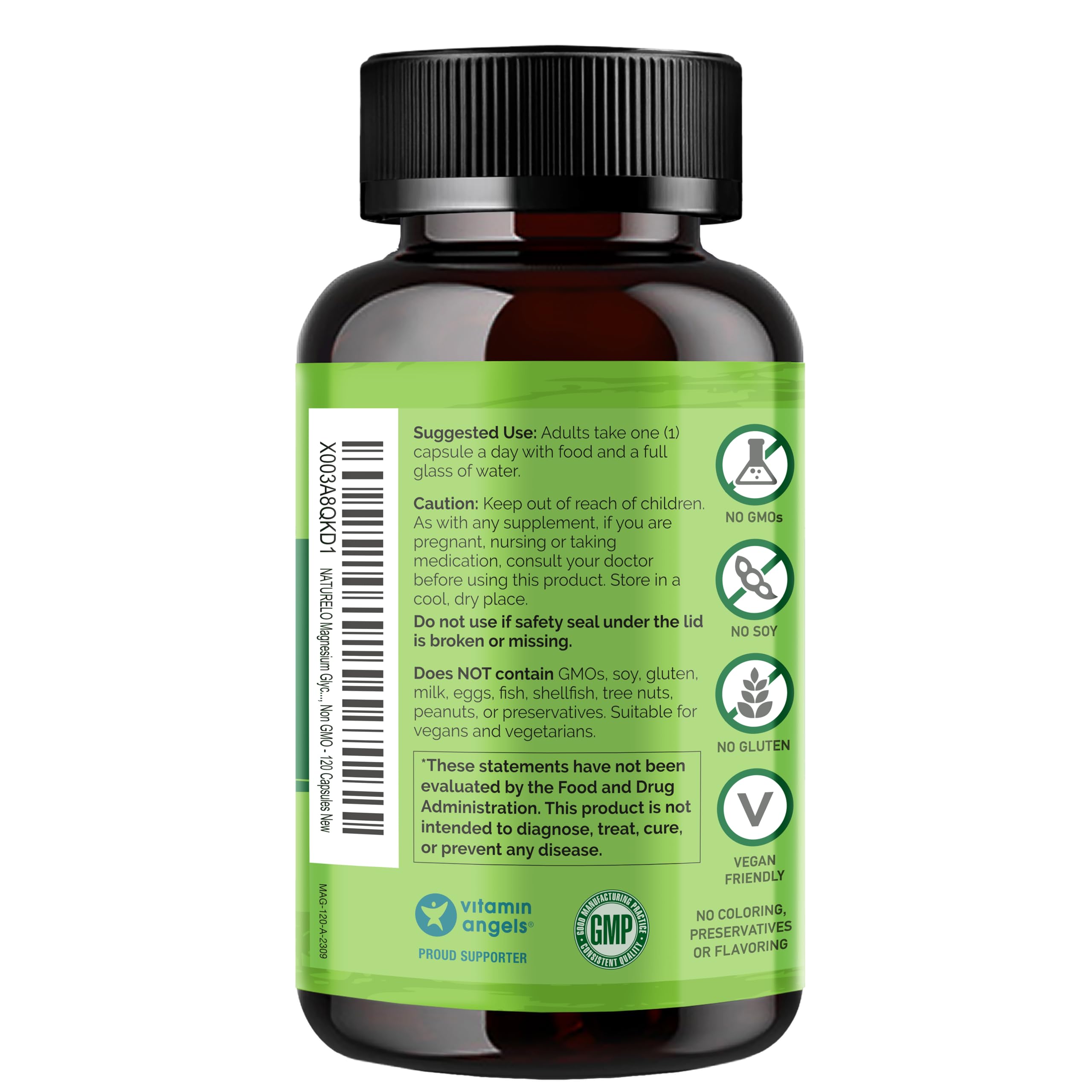 NATURELO Magnesium Glycinate Chelate Complex - 200 mg Magnesium with Organic Vegetables to Support Sleep, Calm, Muscle Cramp & Stress Relief - Gluten Free, Non GMO - 120 Capsules NATURELO buy supplements canada