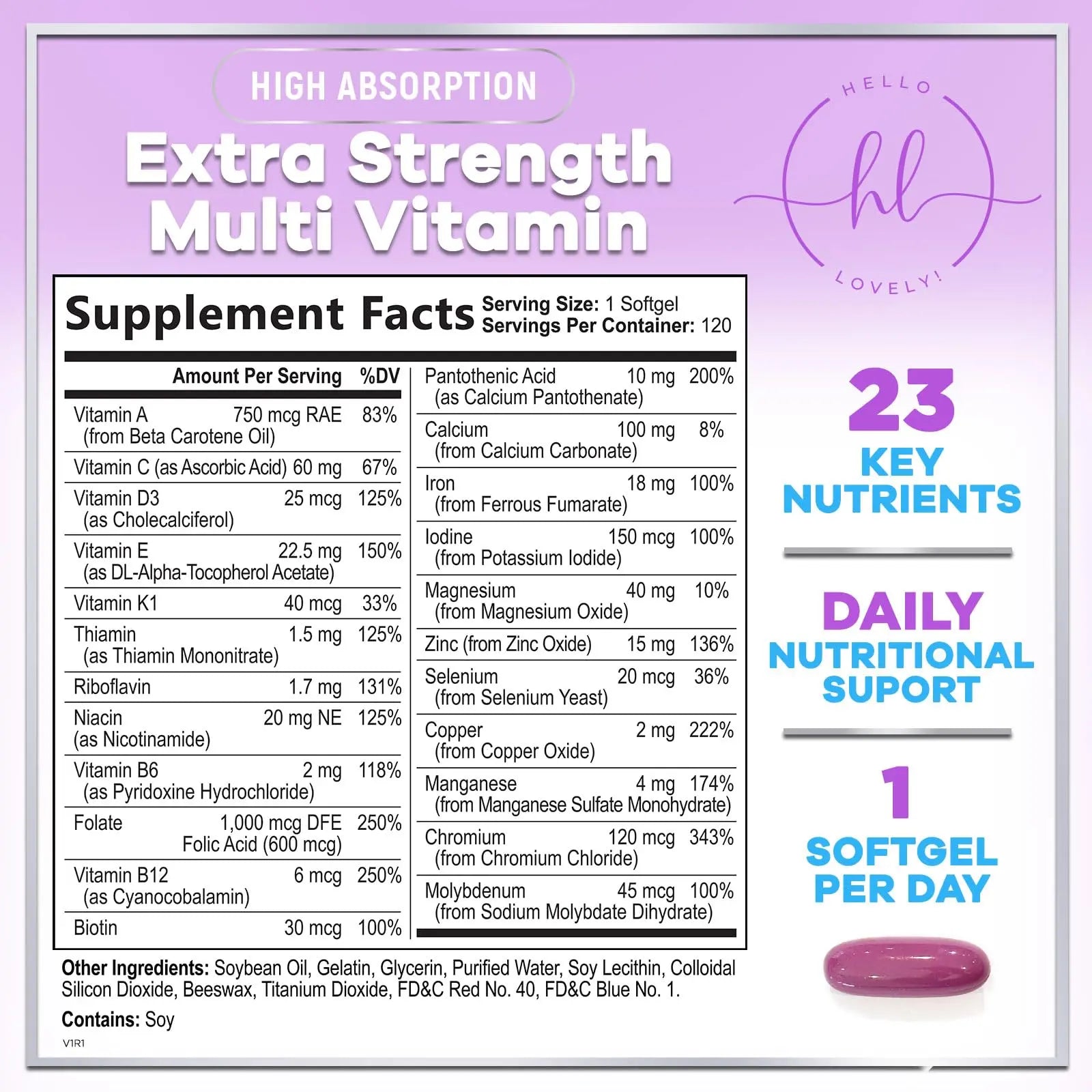 Multivitamin For Women - Complete Daily Woman's Multivitamins with Biotin, Calcium, Folic Acid, Iron, Zinc, Vitamin A, C, D, E & B Vitamins Hello Lovely! buy supplements canada
