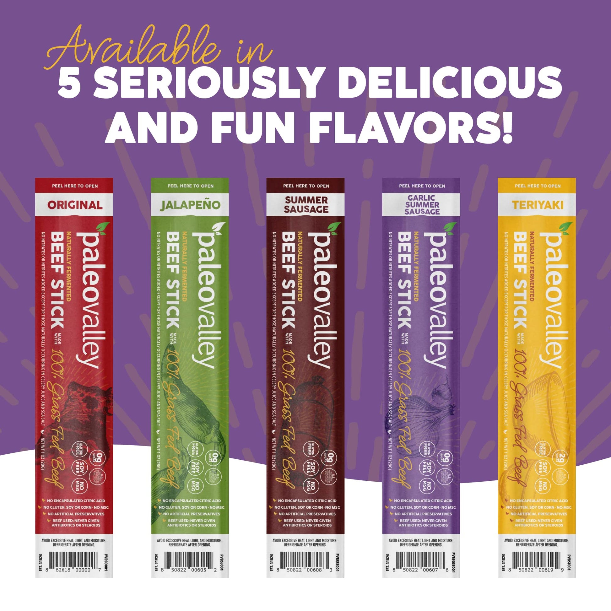 Paleovalley 100% Grass Fed Garlic Summer Sausage Beef Sticks - Delicious Gluten Free Beef Snack - High Protein Keto Friendly Paleovalley buy supplements canada