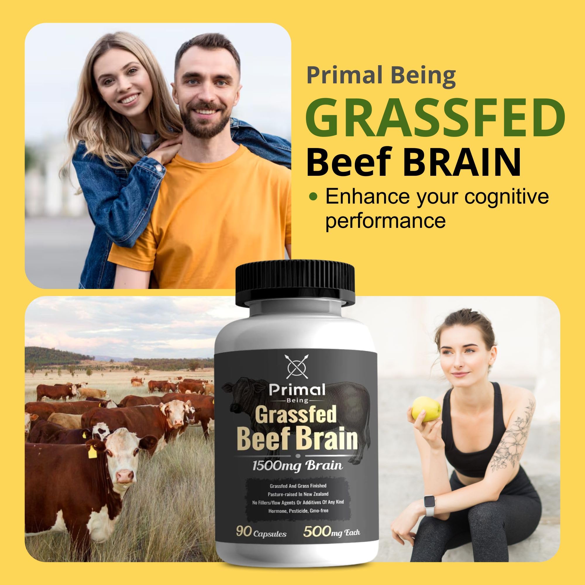 Primal Being Grassfed Beef Brain, Supports Memory, Mood, Focus, Energy, Cognitive Health - 90 Capsules, 1500mg per Serving Primal Being buy supplements canada