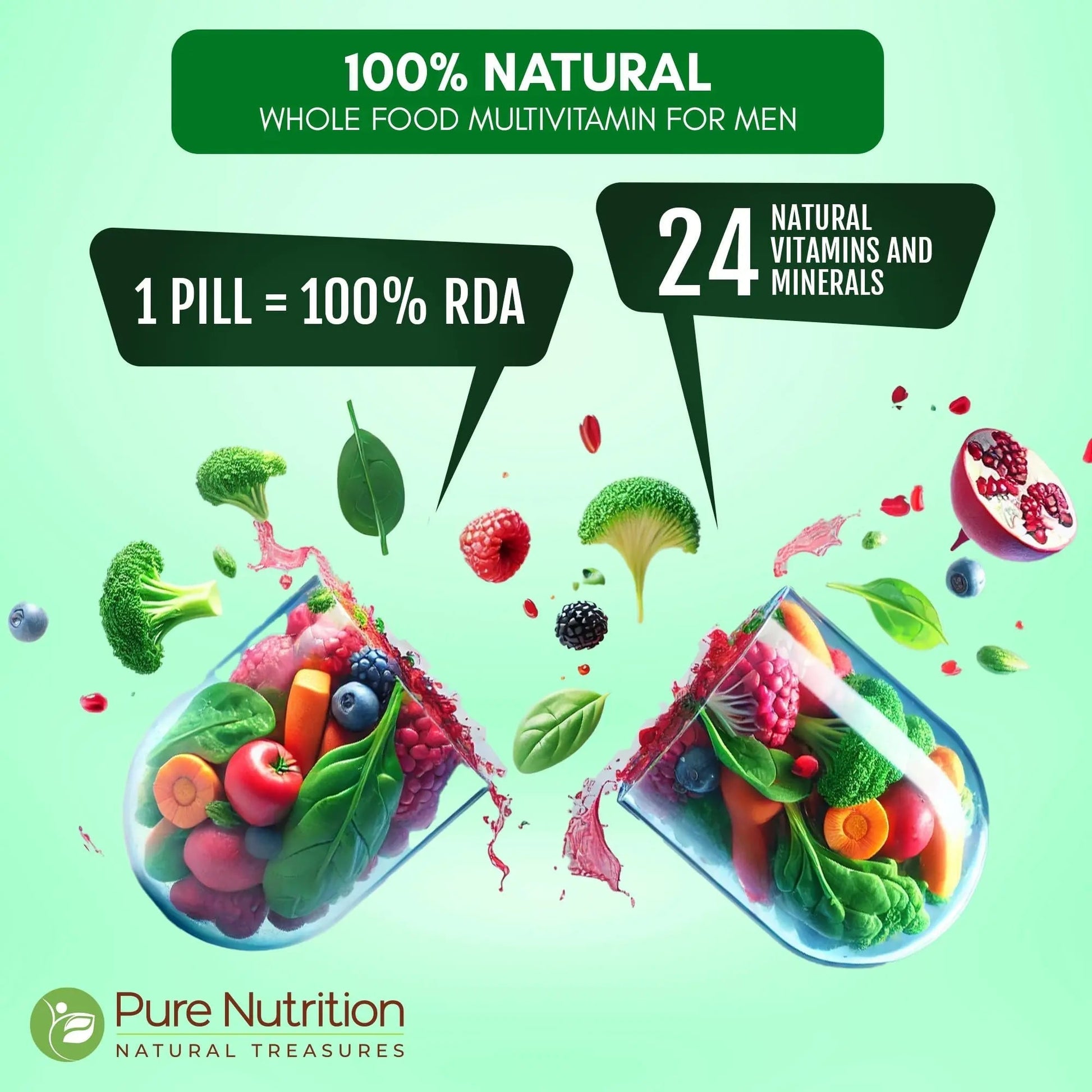 Pure Nutrition Whole Food Multivitamins for Men | 90 Tabs | One-A-Day | 100% RDA | 24 Natural Vitamins and Minerals | PURE NUTRITION NATURAL TREASURES buy supplements canada